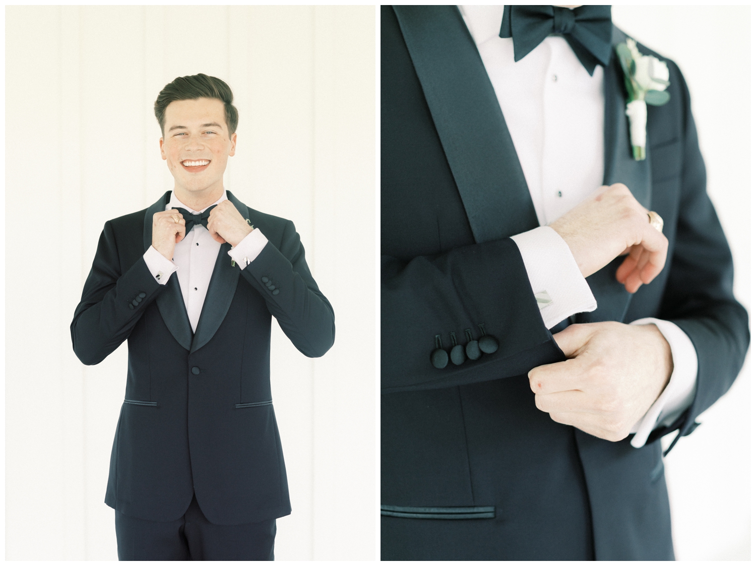 groom portrait straightening bow tie
