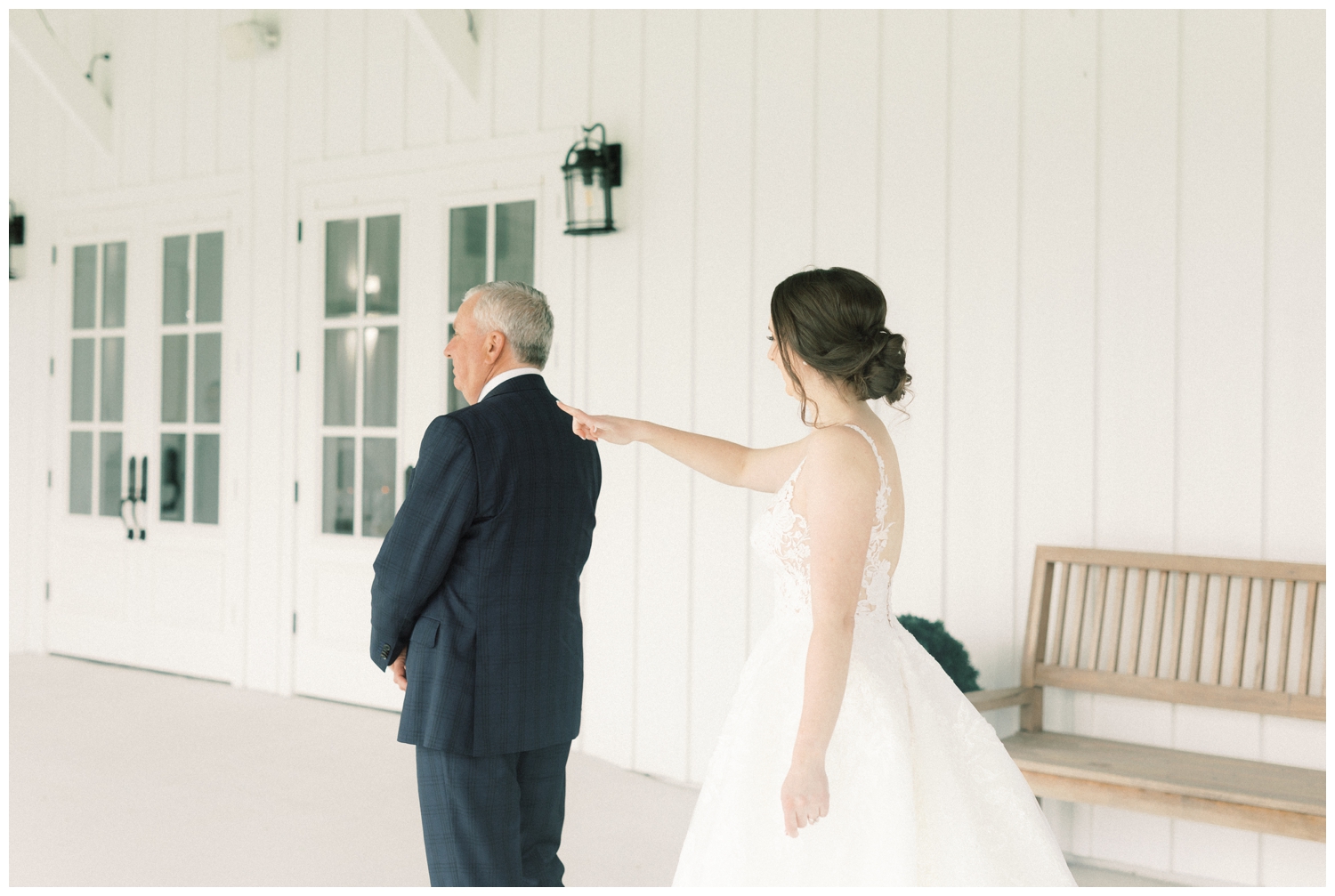 first look bride and father at The Farmhouse wedding venue