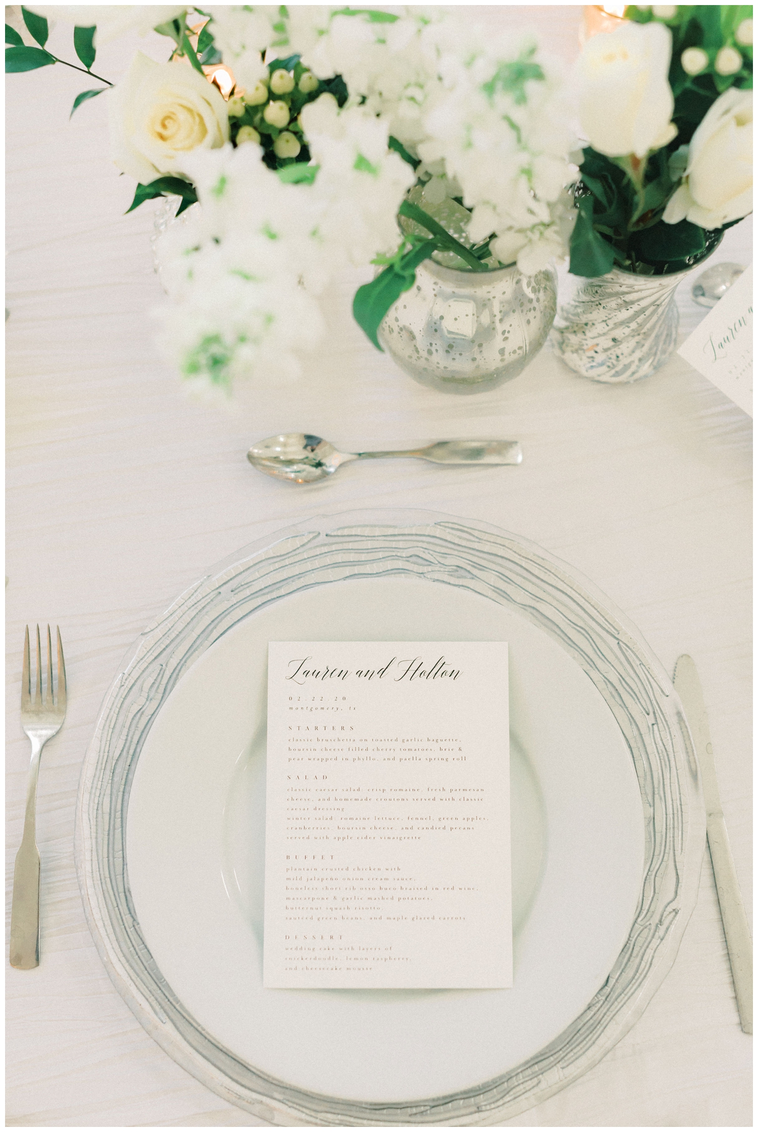 white menu card with white place setting