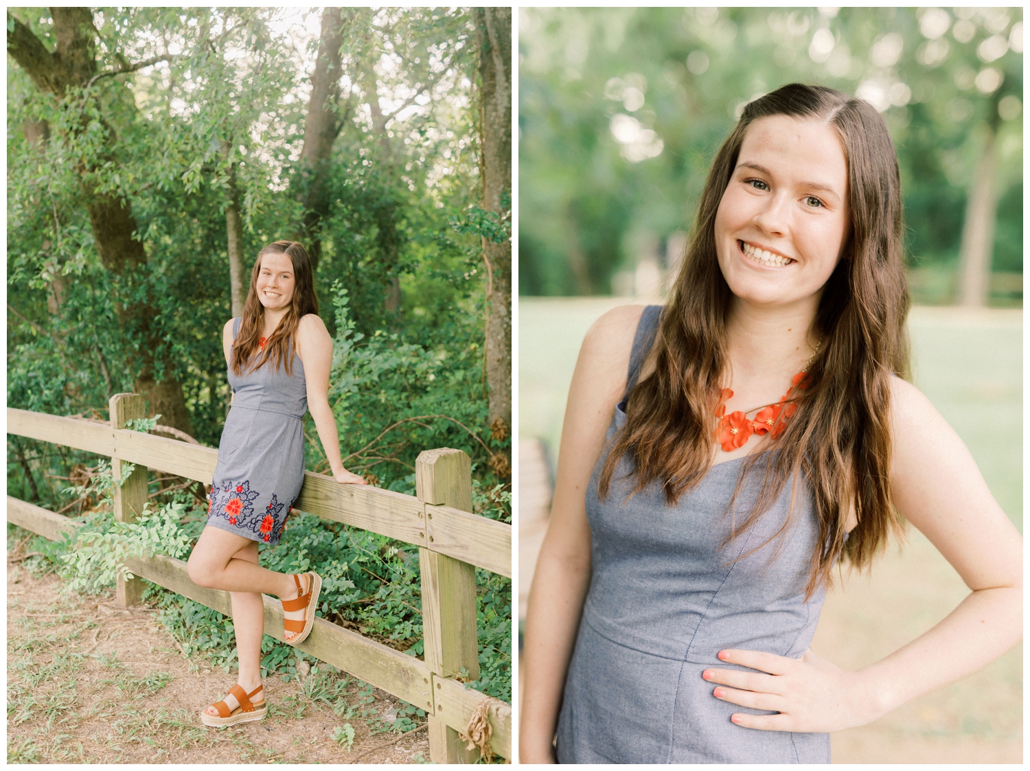 senior session by a fence outdoors in Houston