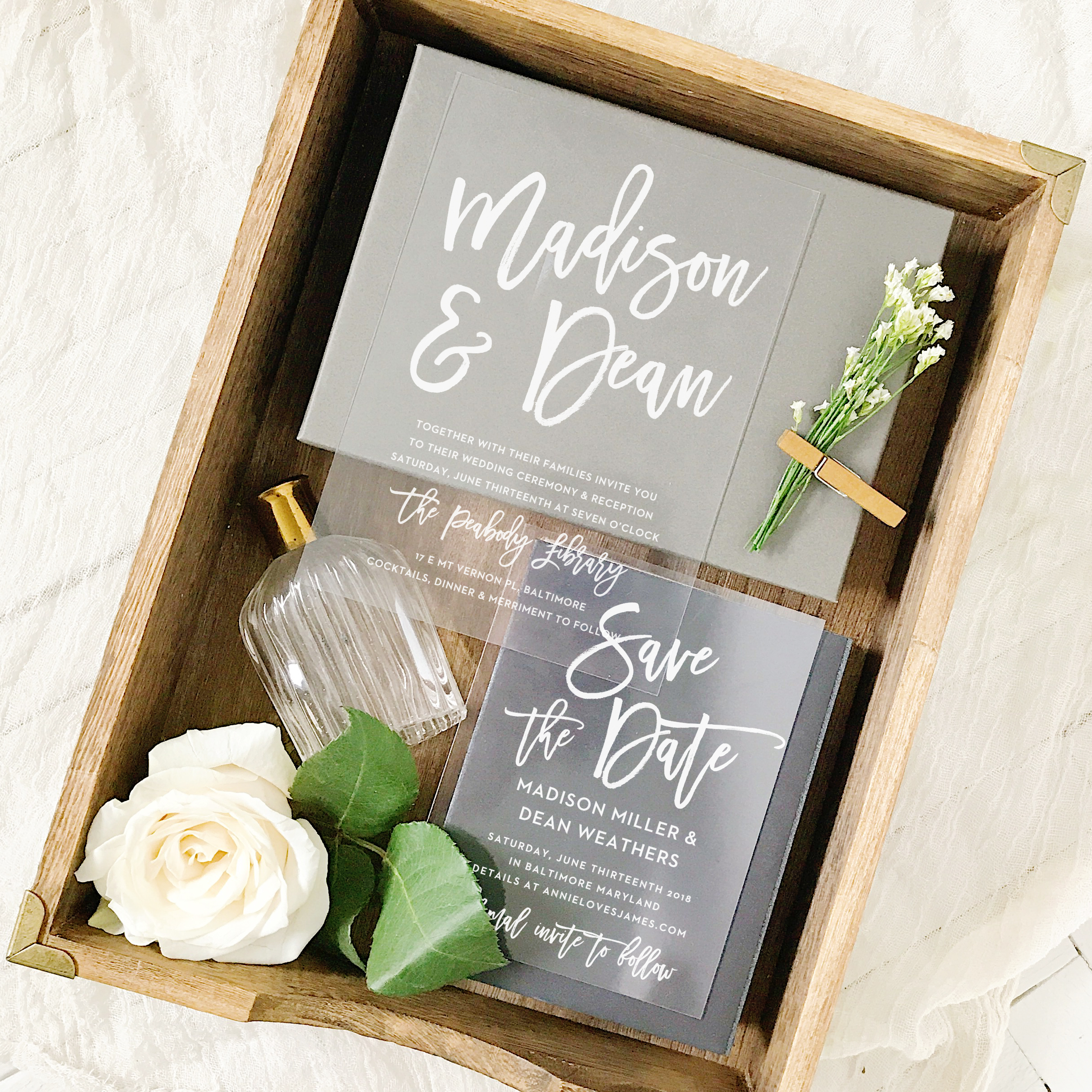 Invitation in box with flower