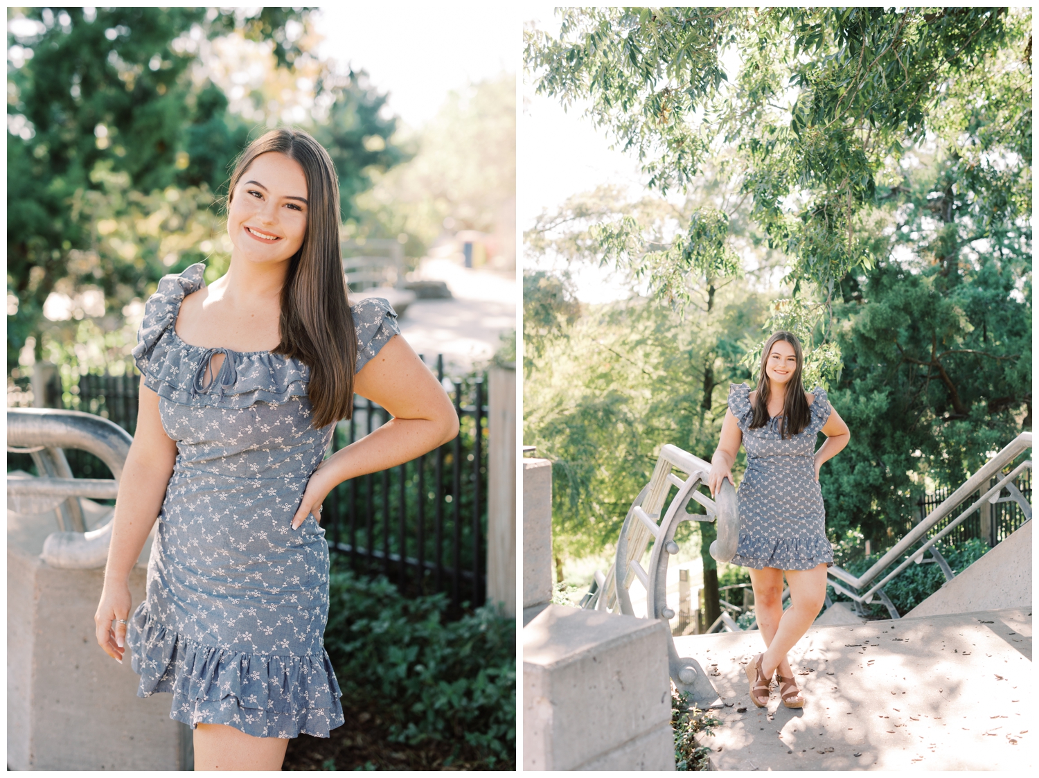 girl standing in a dress in downtown Houston for her senior session