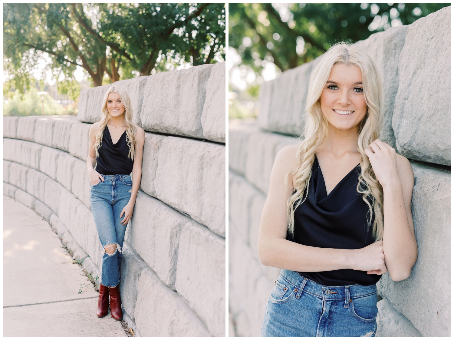 high school senior girl standing by gray wall for houston senior photography session