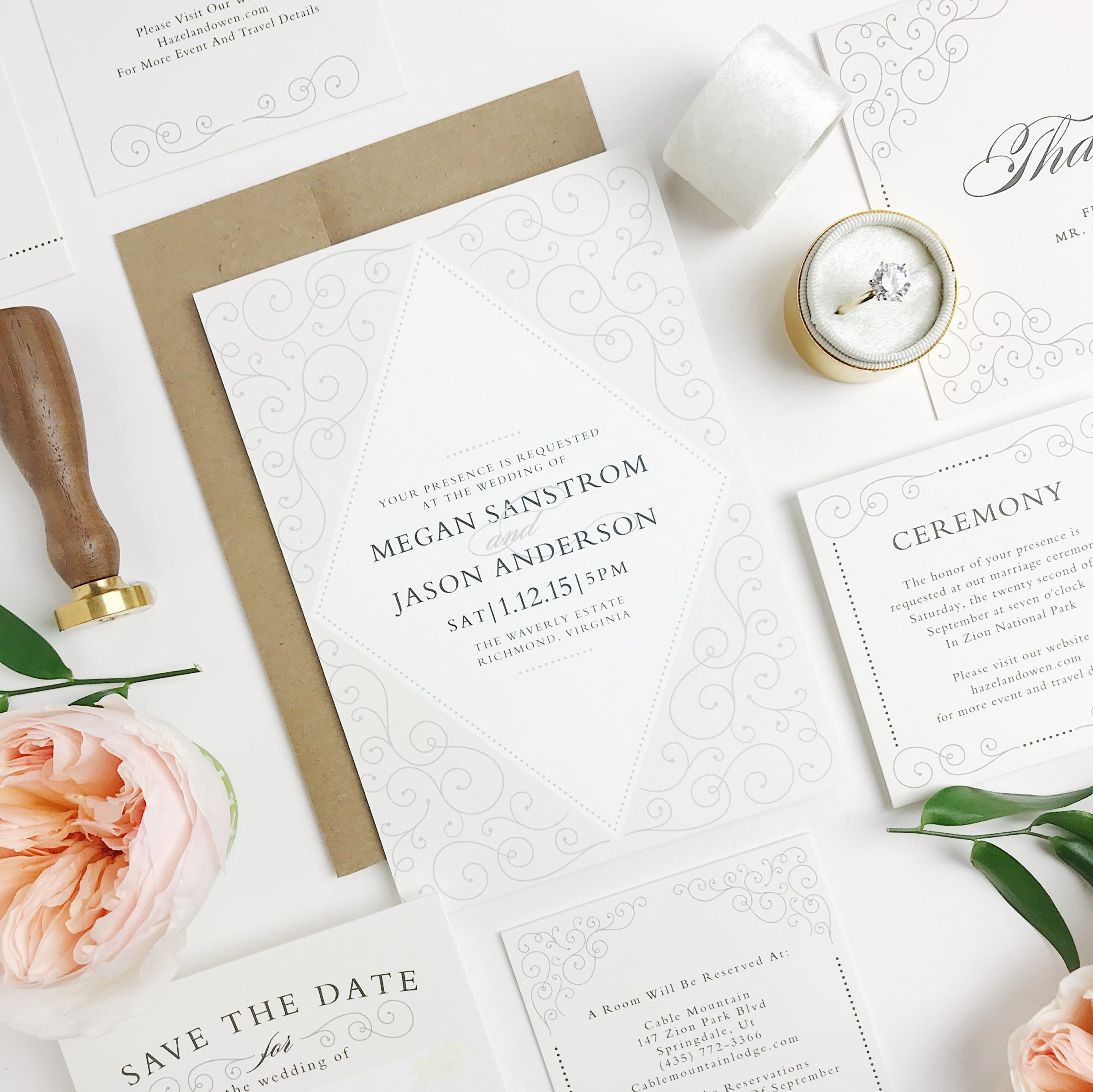 wedding invitation suite with a ring box