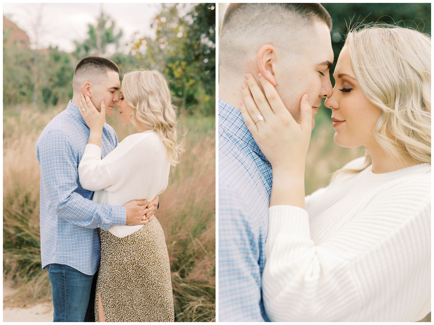 close up portrait of engaged couple at Buffalo Bayou Park in Houston, Texas with Reed Gallagher Photography