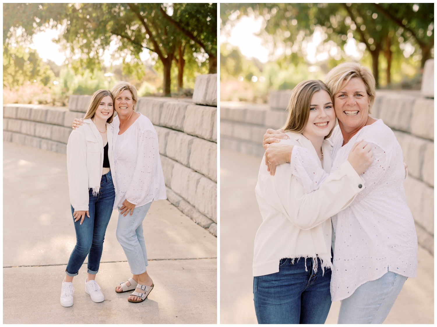 high school senior hugging her mom during a Houston senior photography session