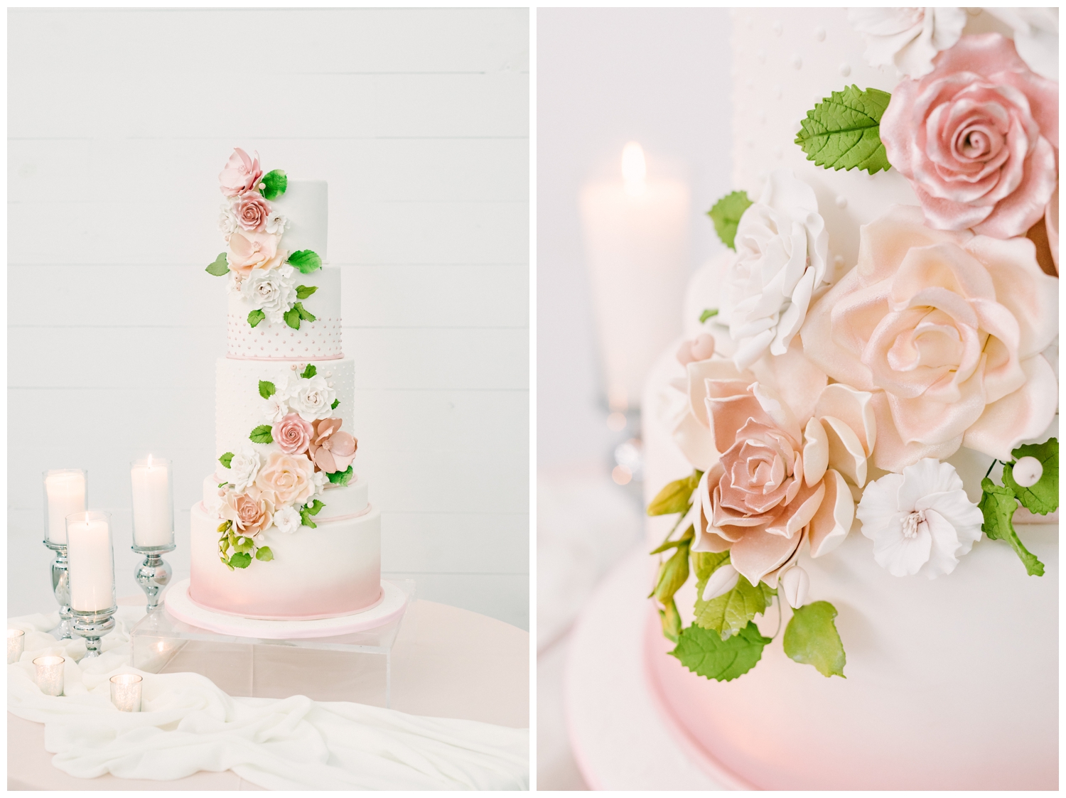 three tier wedding cake with sugar flowers at a Houston wedding venue