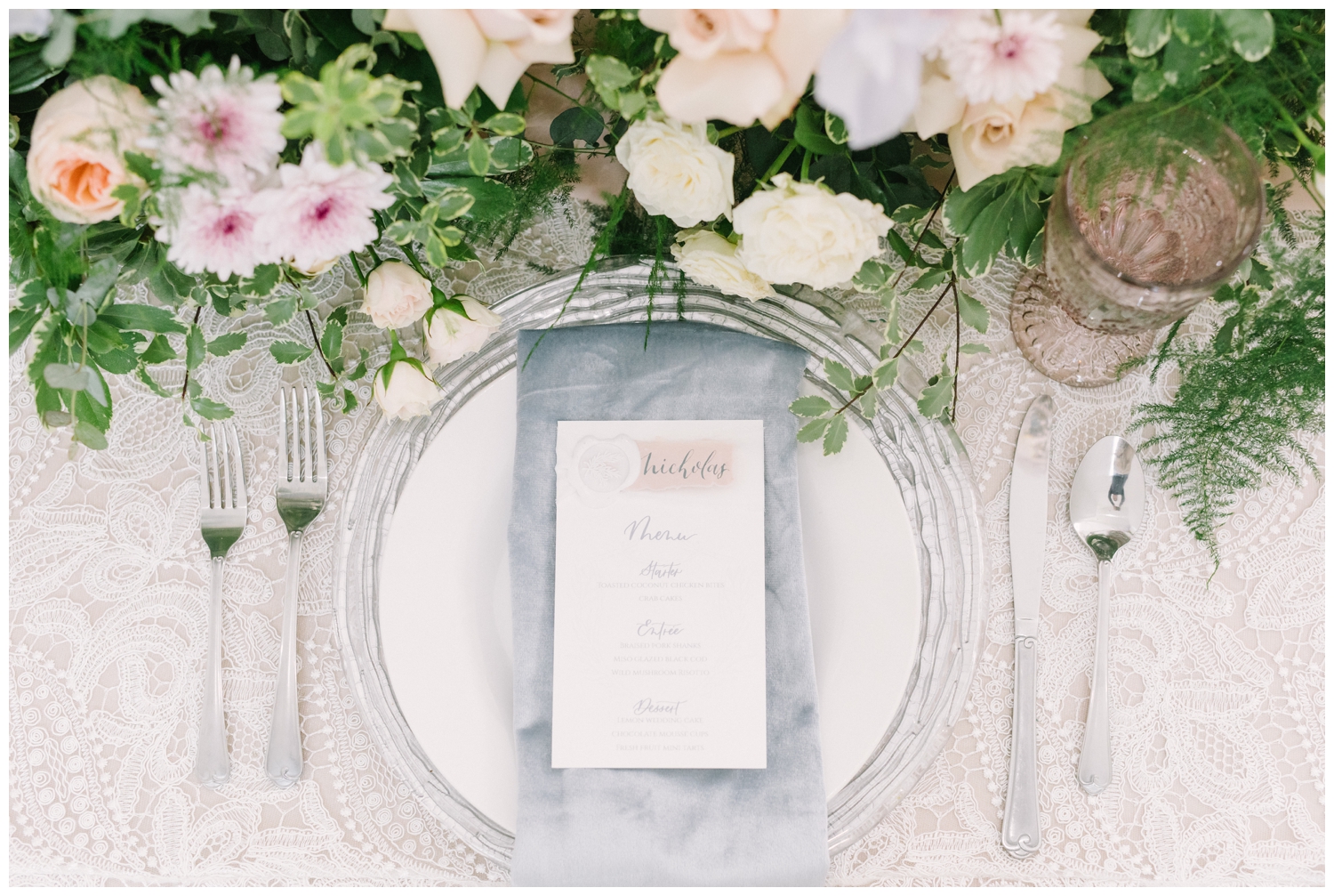 close up of a table setting at Addison Woods wedding venue in Houston Texas