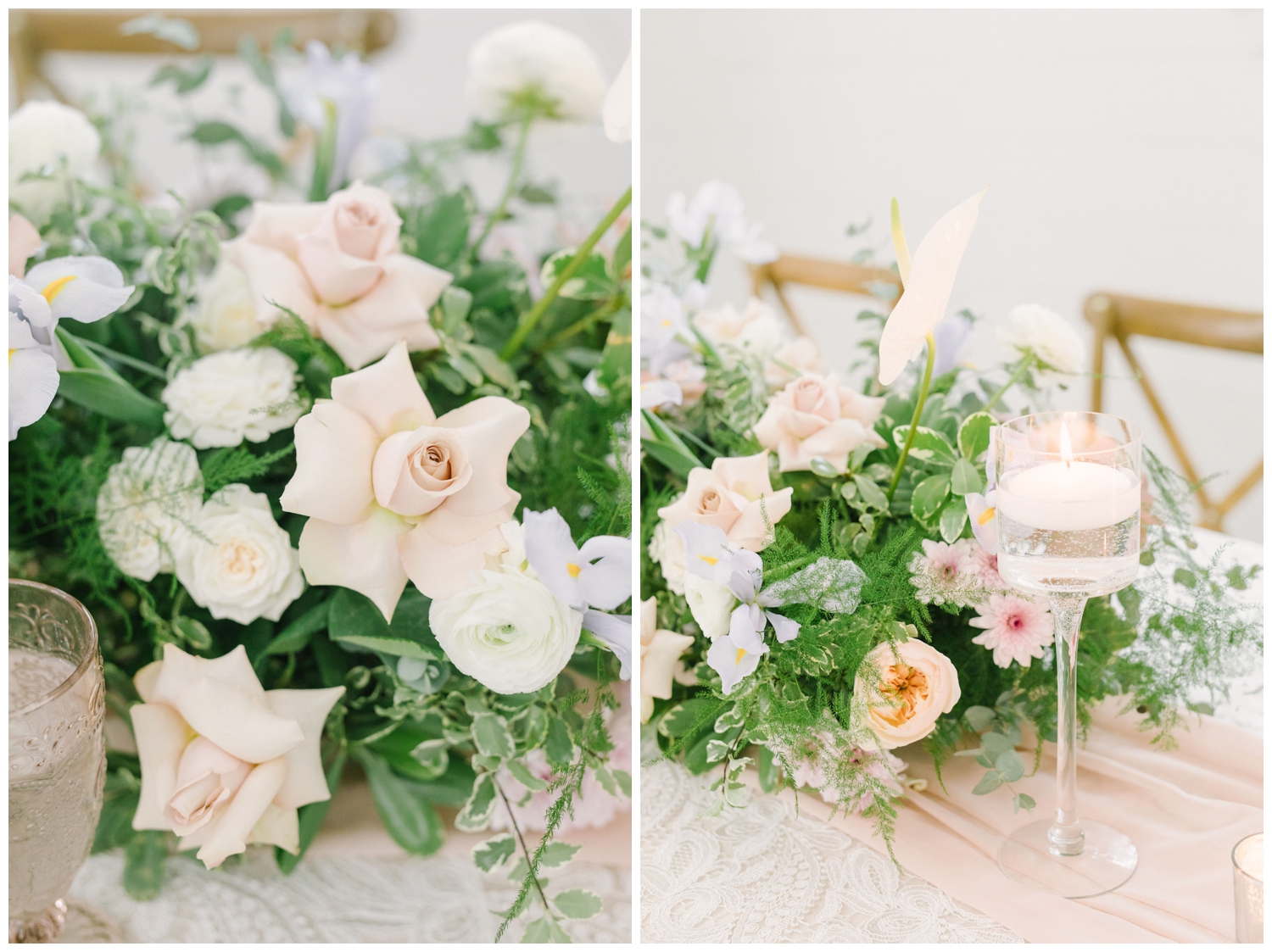 floral centerpiece on a tablescape from styled shoot at Addison Woods wedding venue with Reed Gallagher Photography