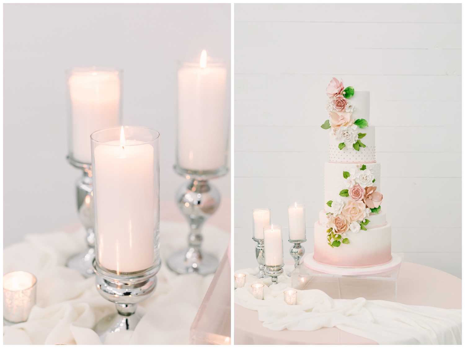 wedding cake table display with candles in Spring Texas