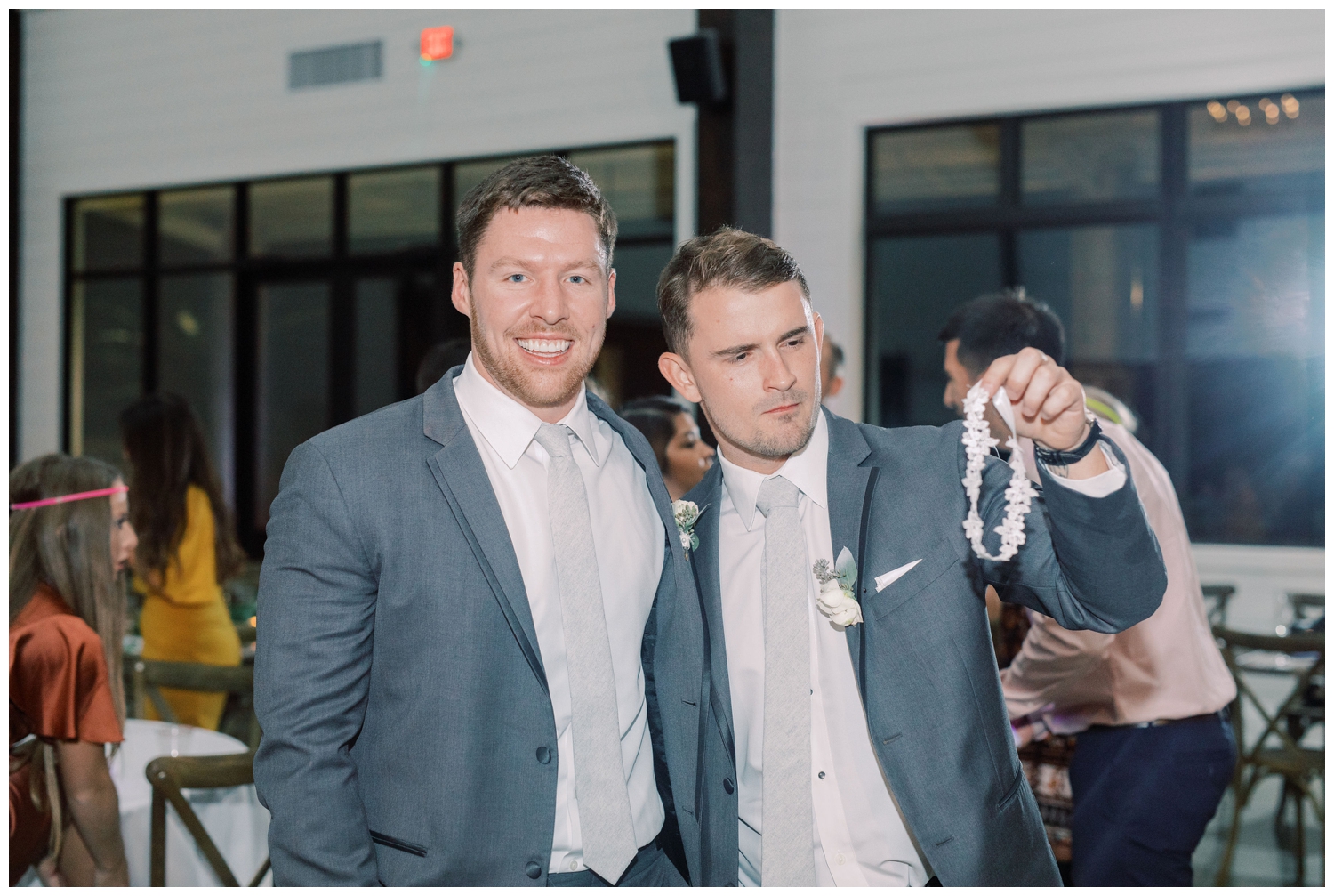 garter toss at wedding ceremony in Bryan, Texas