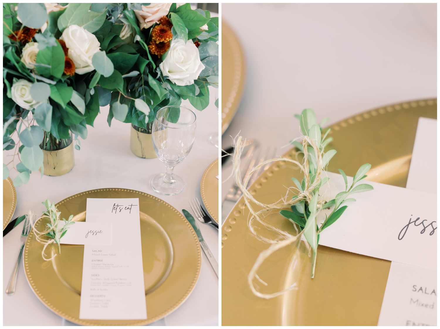 gold place setting at wedding venue in Bryan, Texas