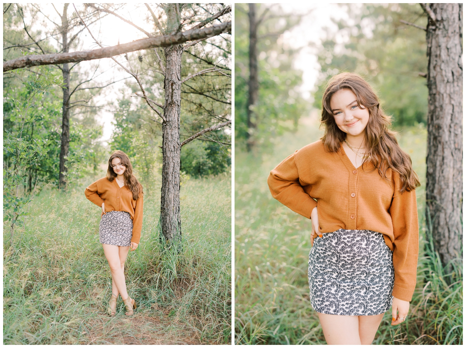 Outdoor Houston Senior portrait session with girl posing in a field