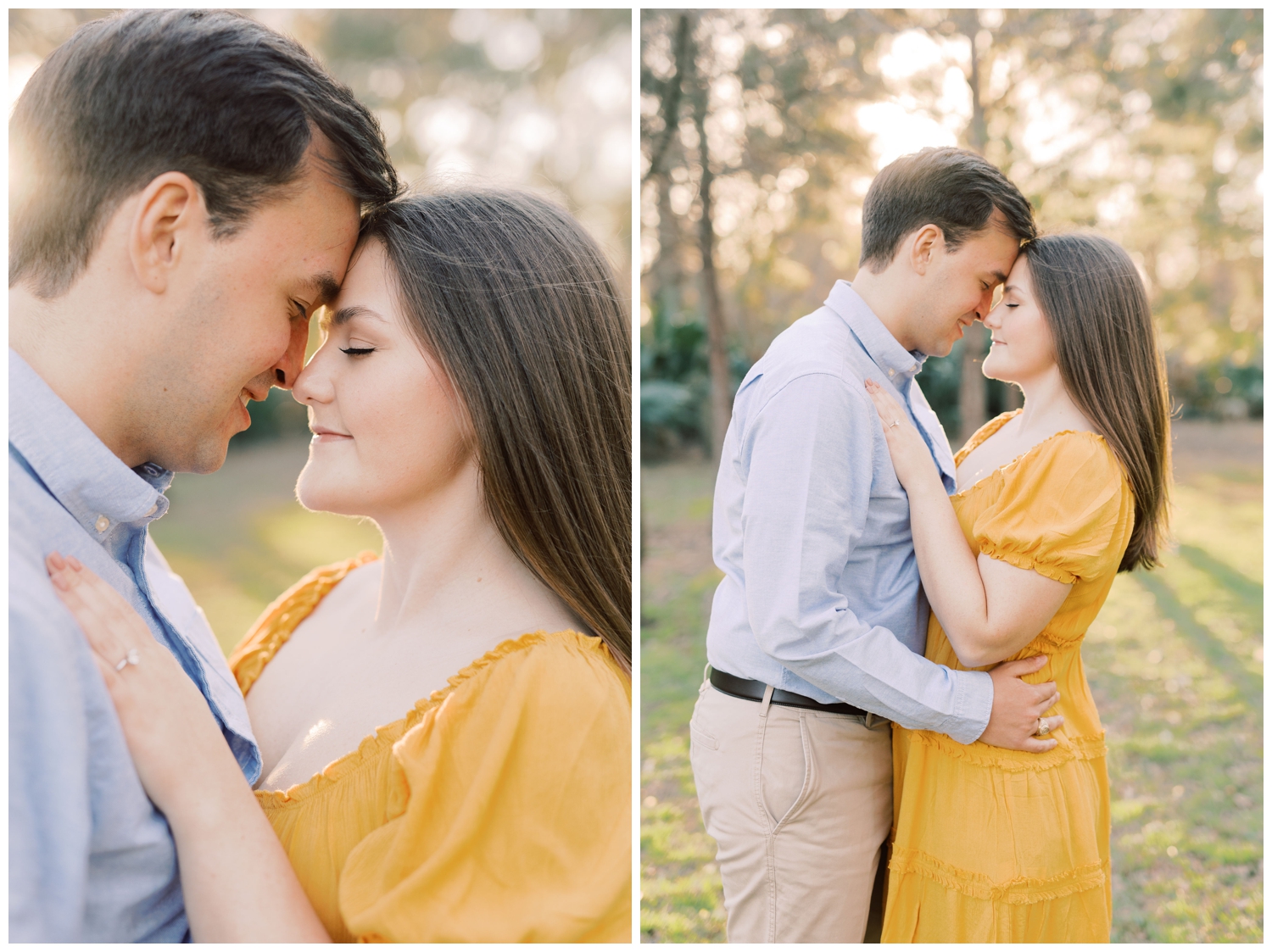 couple posing for a Houston Engagement photographer at Hermann park