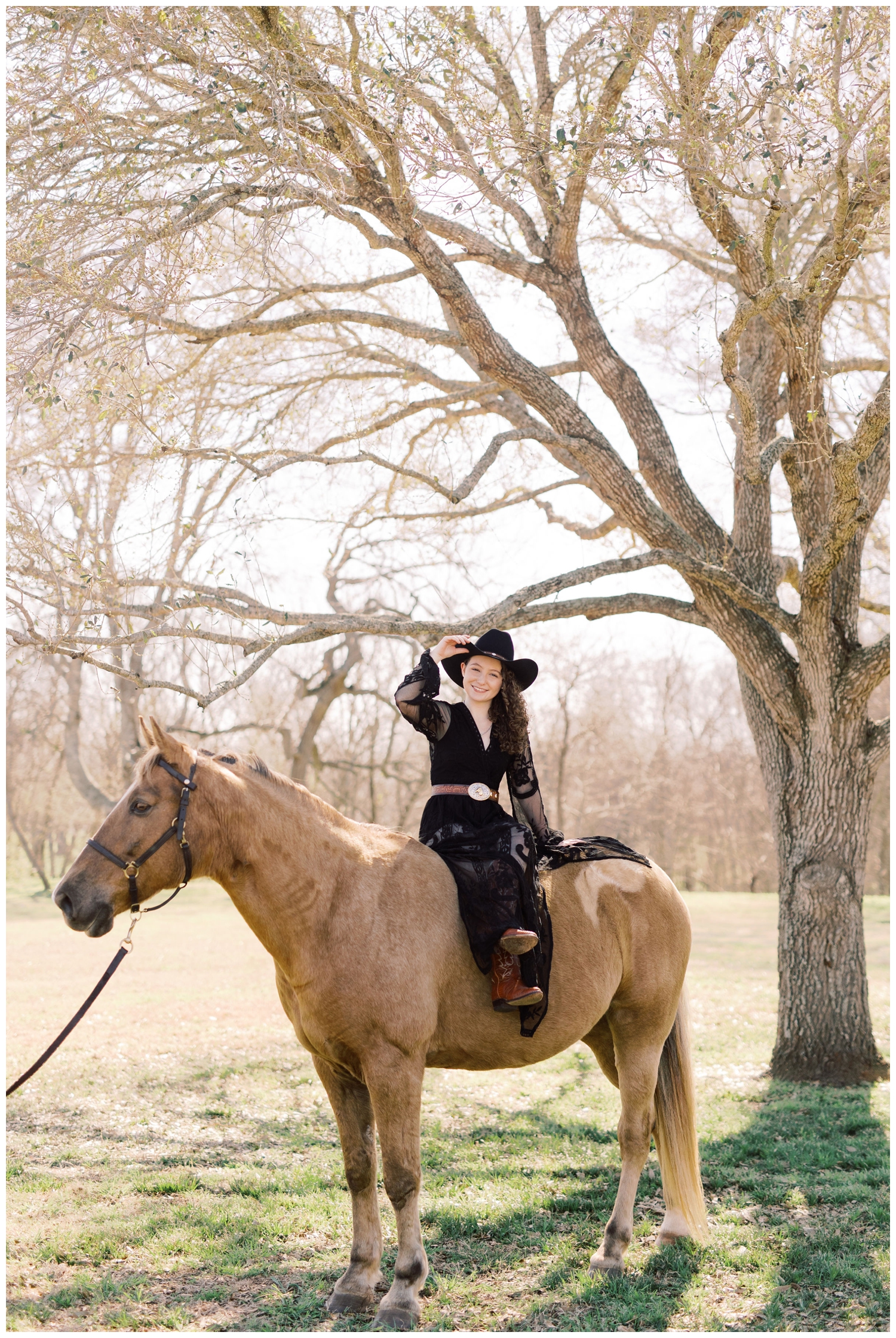 girl on a horse at Havenly Farm for Cypress senior session