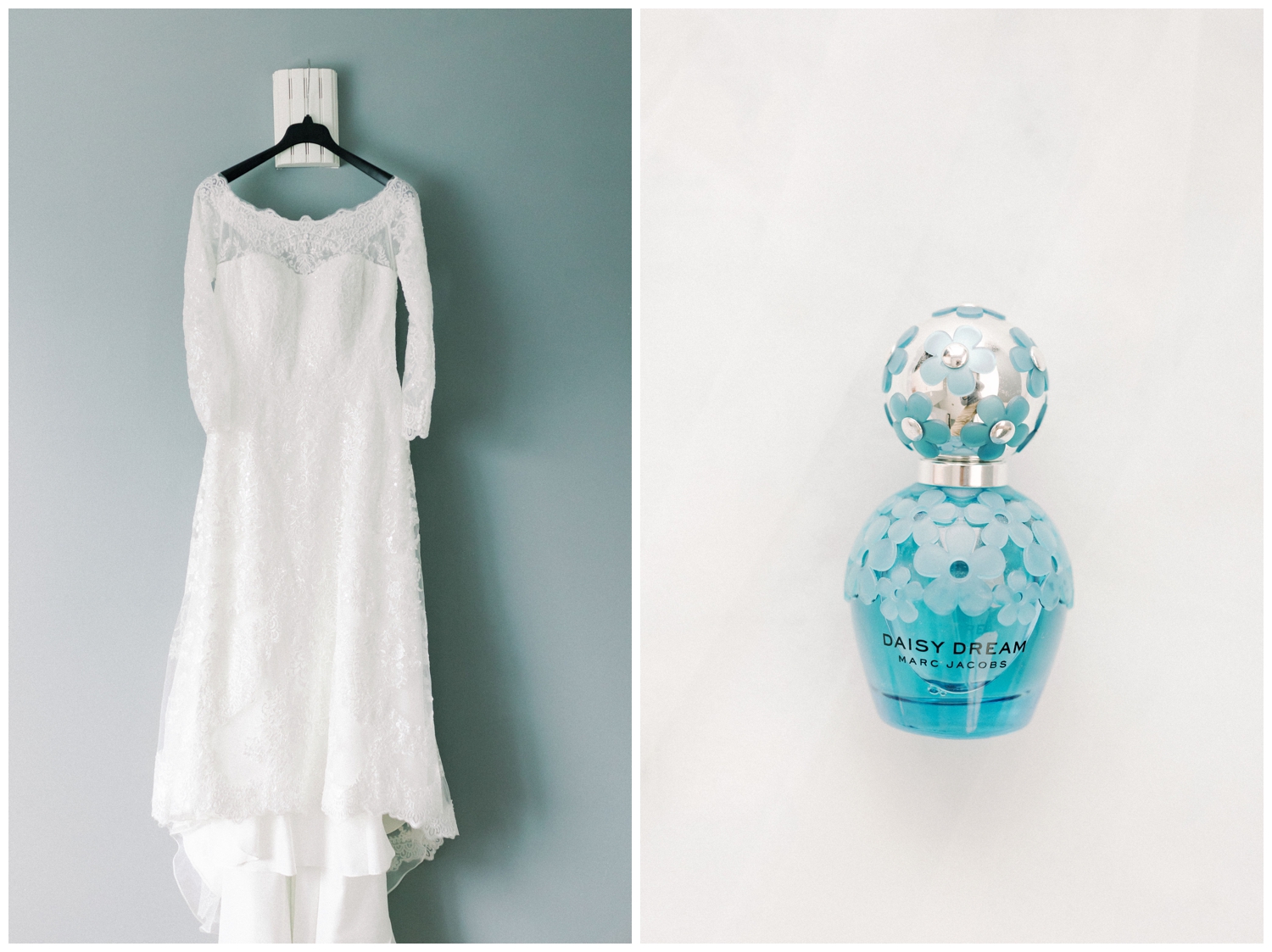 wedding gown and perfume bottle