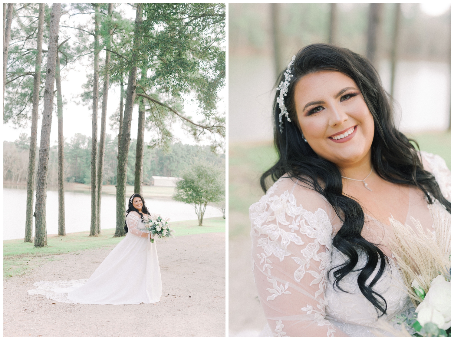 bridal portraits outside at Pine Lake Ranch wedding venue Montgomery, Texas