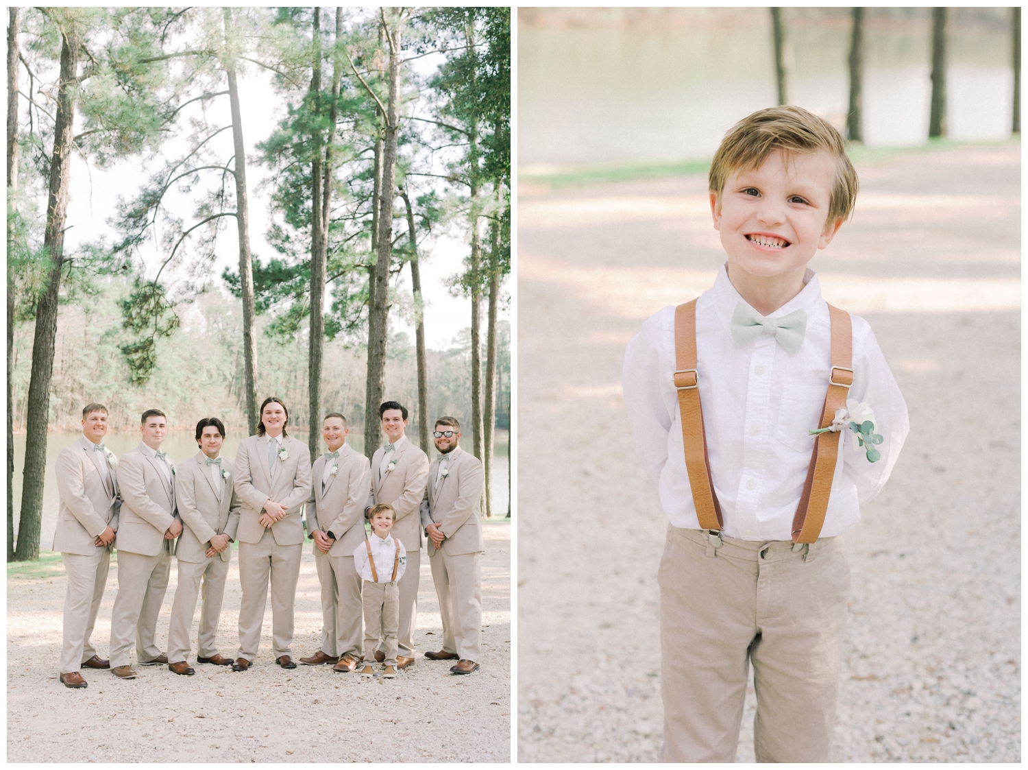 ring bearer with groom outside Pine Lake Ranch