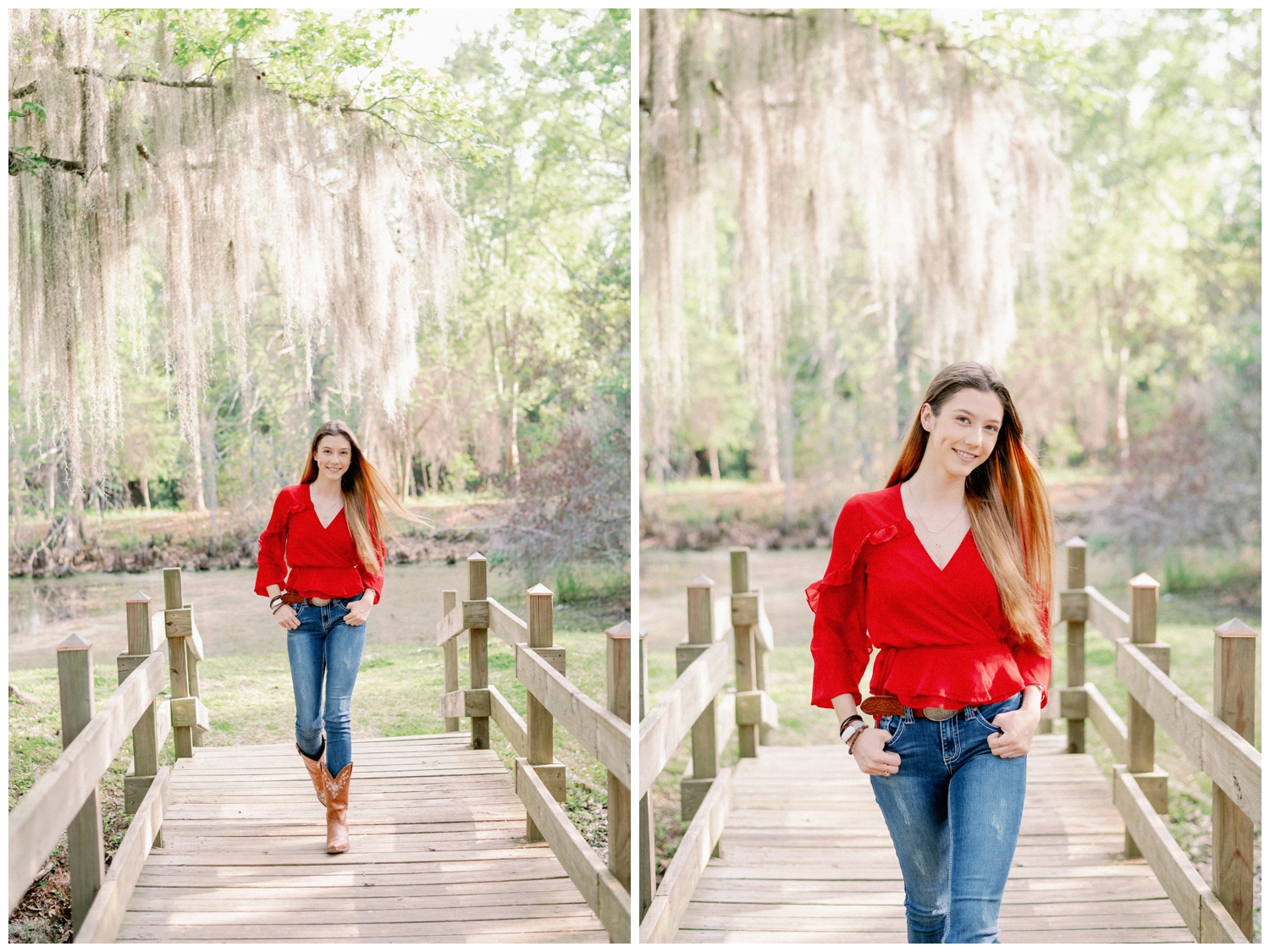 girl walking on the bridge at Cy-Hope in Cypress Texas