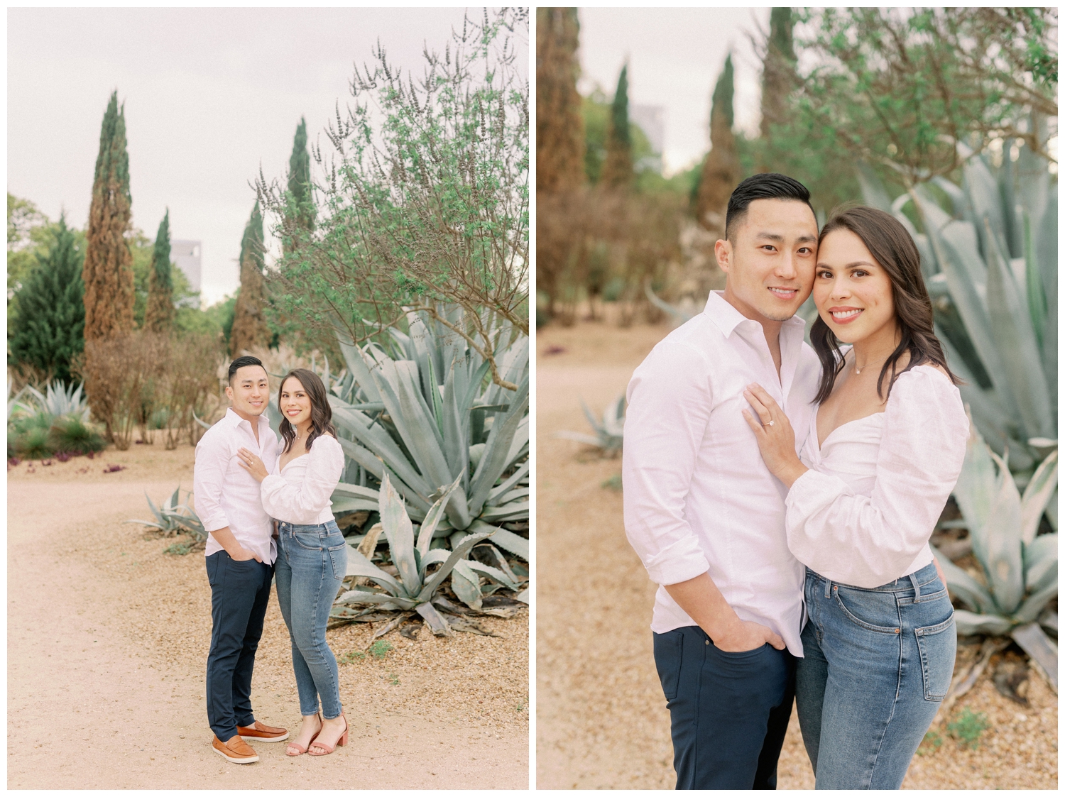 couple standing and posing for Houston engagement session