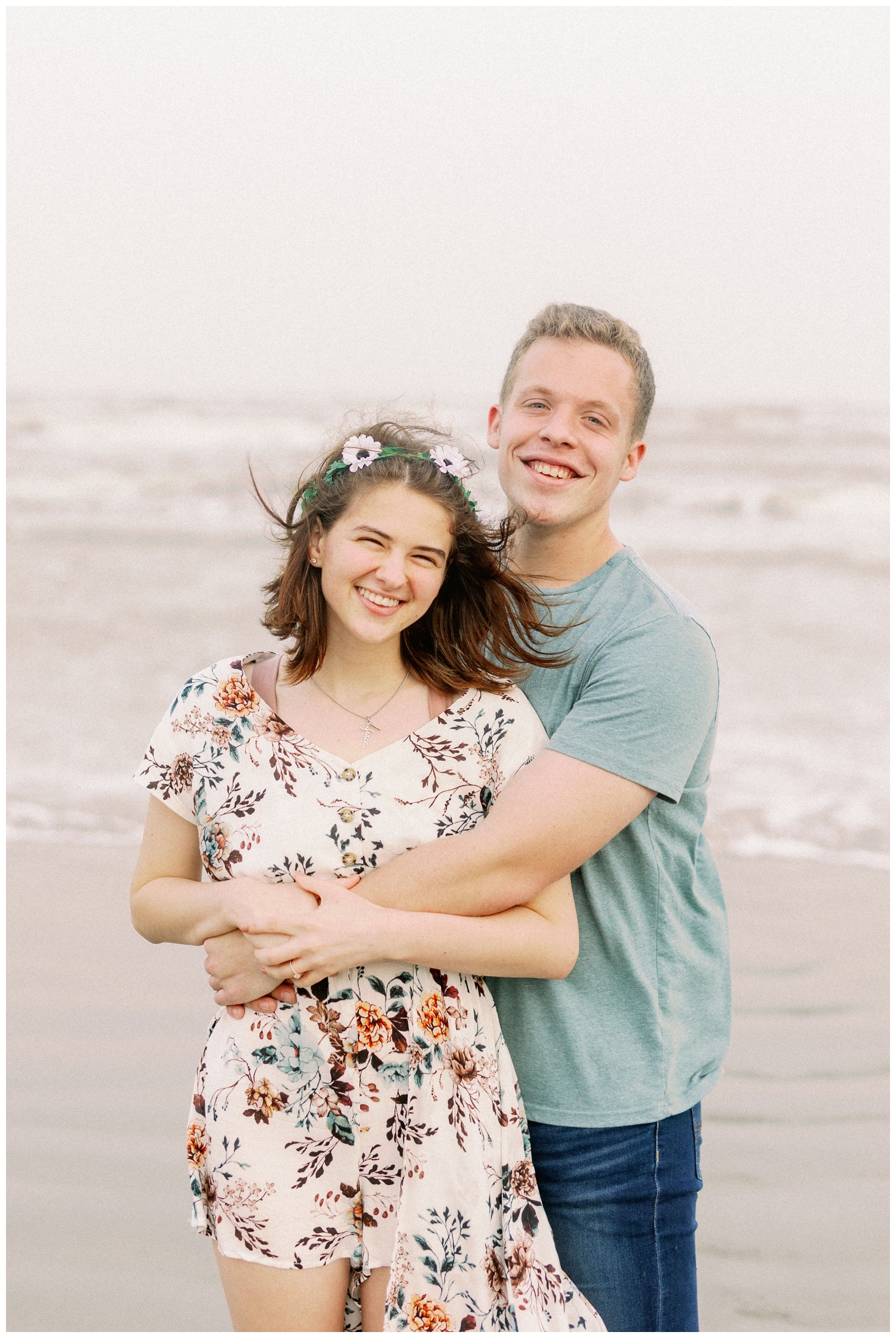 engaged couple on beach in Galveston