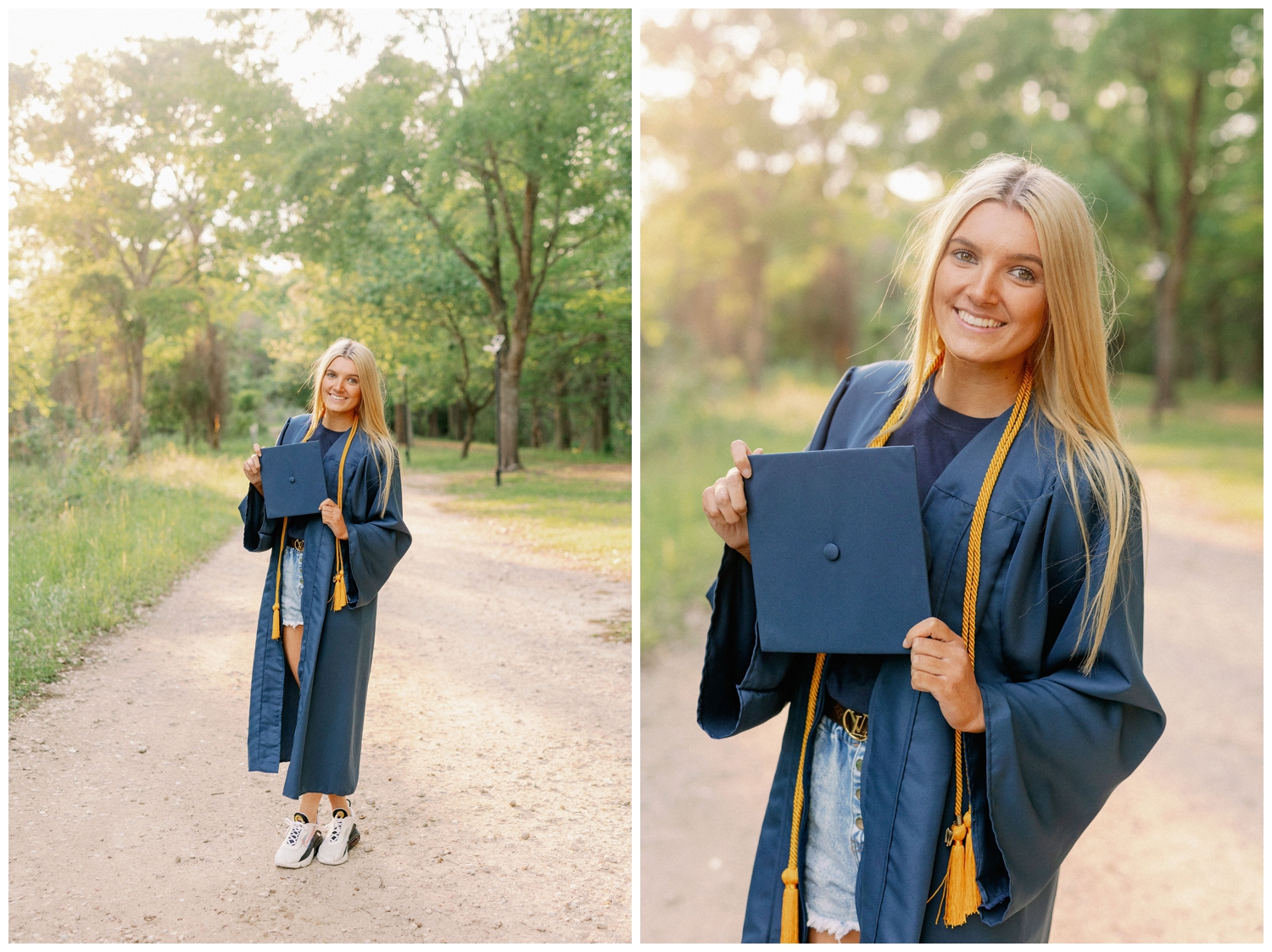 girl holding cap for cap and gown portrait