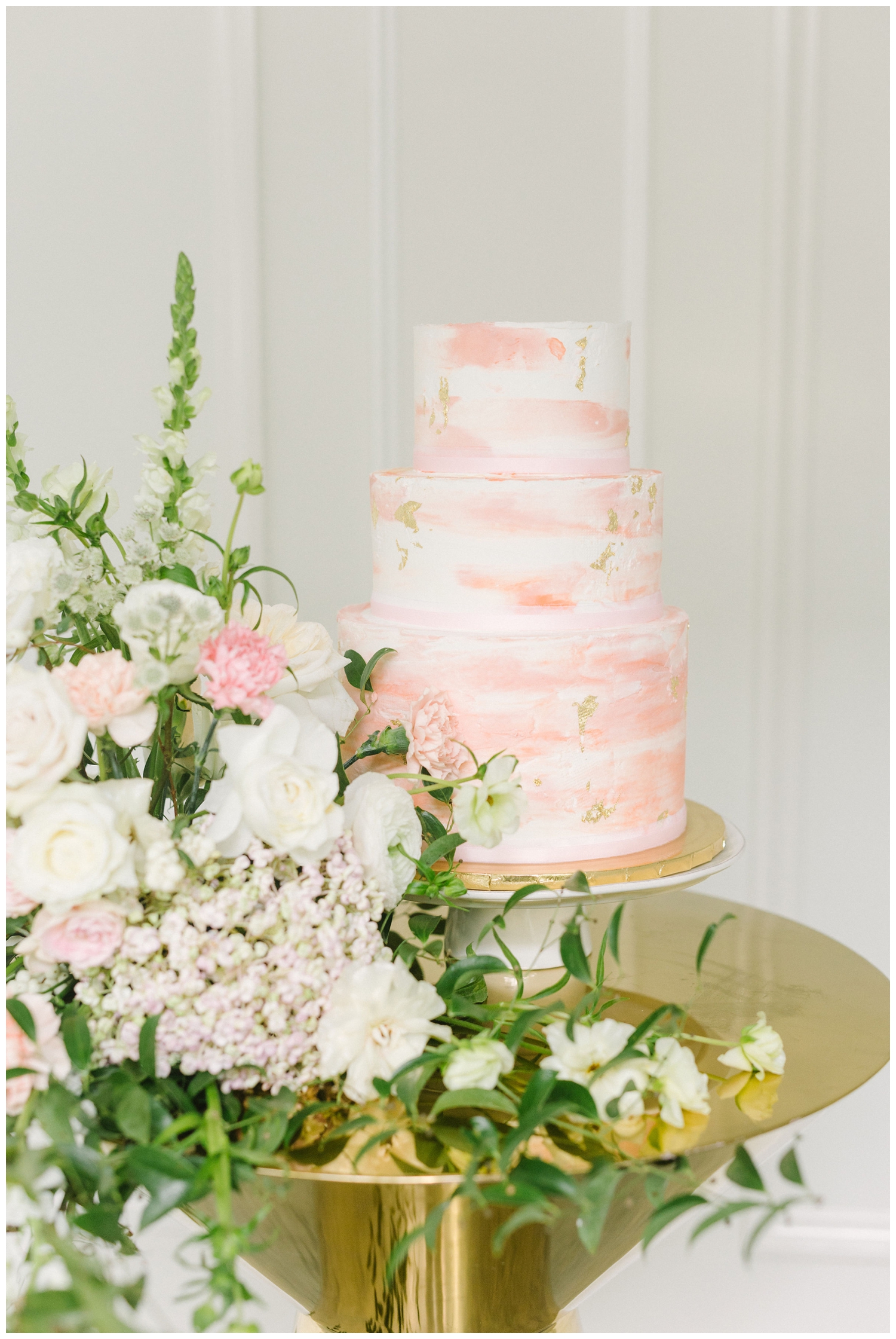 The Peach Orchard white and pink cake display