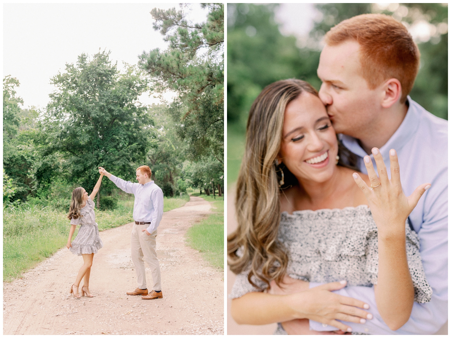 Cypress engagement photographer at Cy-Hope with couple dancing outdoors
