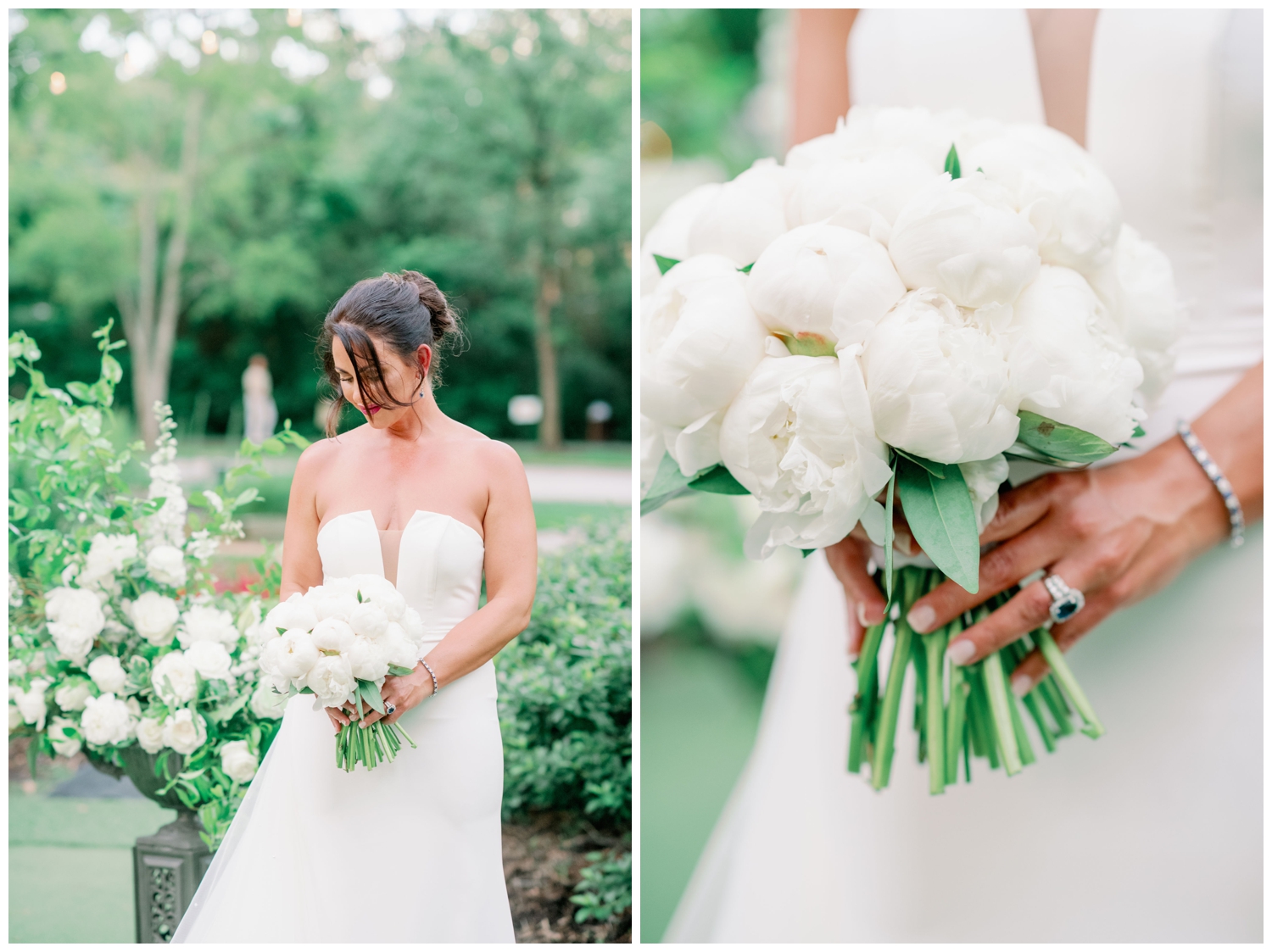 bridal portrait and all white bouquet The Houstonian Hotel wedding