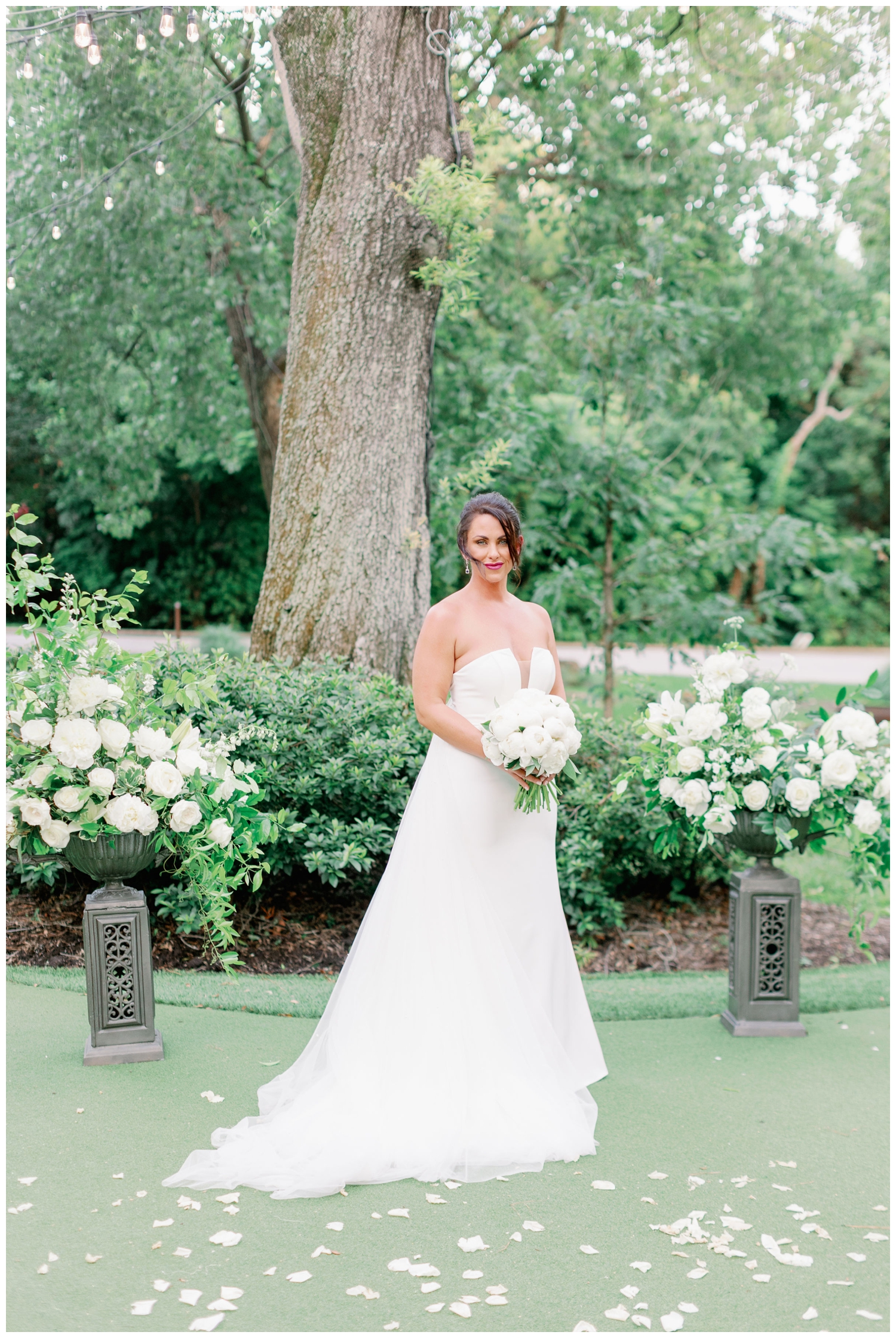 bride standing on the lawn for portrait The Houstonian Hotel wedding