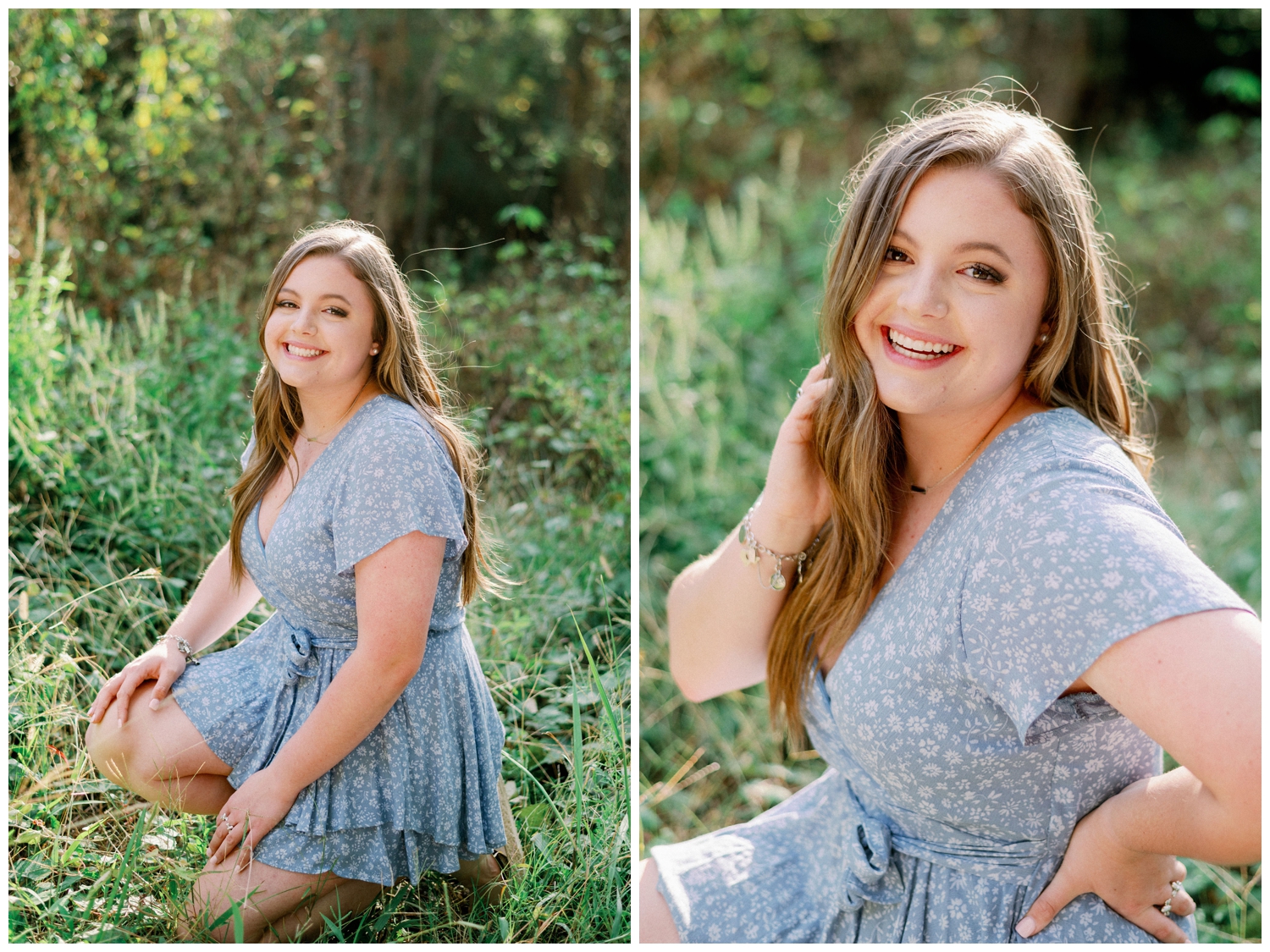 girl in blue romper sitting in a field at Cy-Hope in Cypress Texas