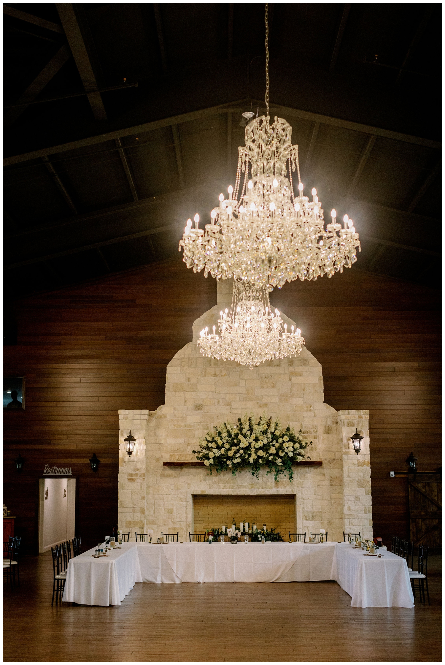 head table inside The Oaks at the Oak Plantation wedding reception