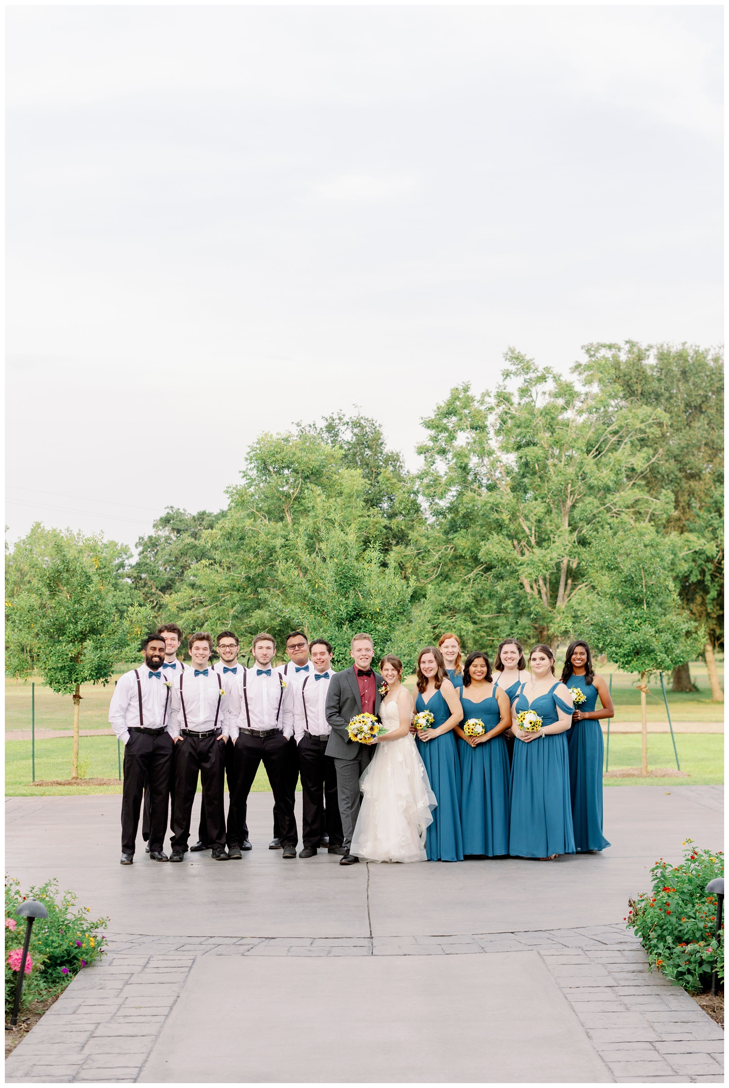 full wedding party portrait for The Oaks at the Oak Plantation wedding