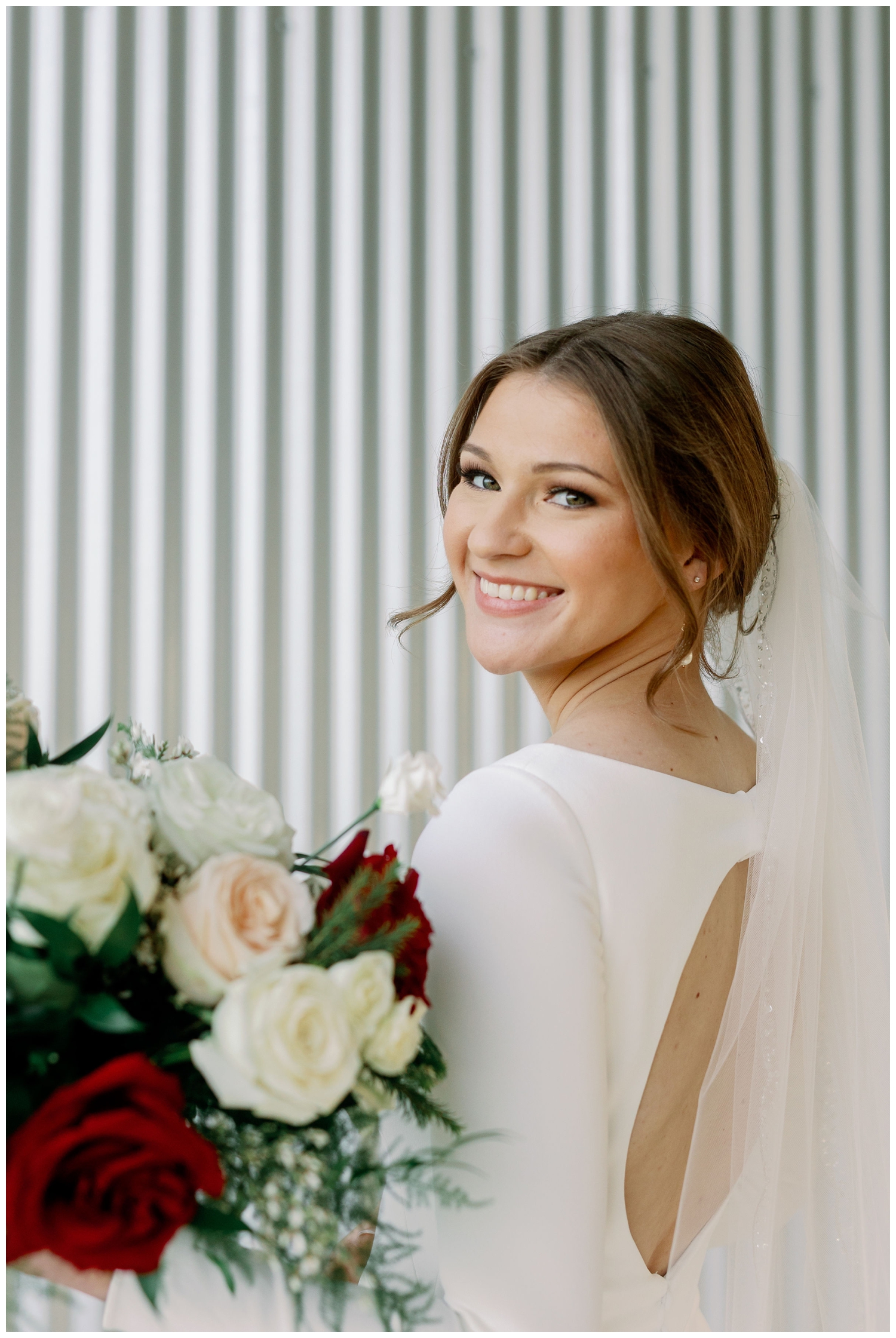 closeup image of bride smiling at College Station Bridal Portraits