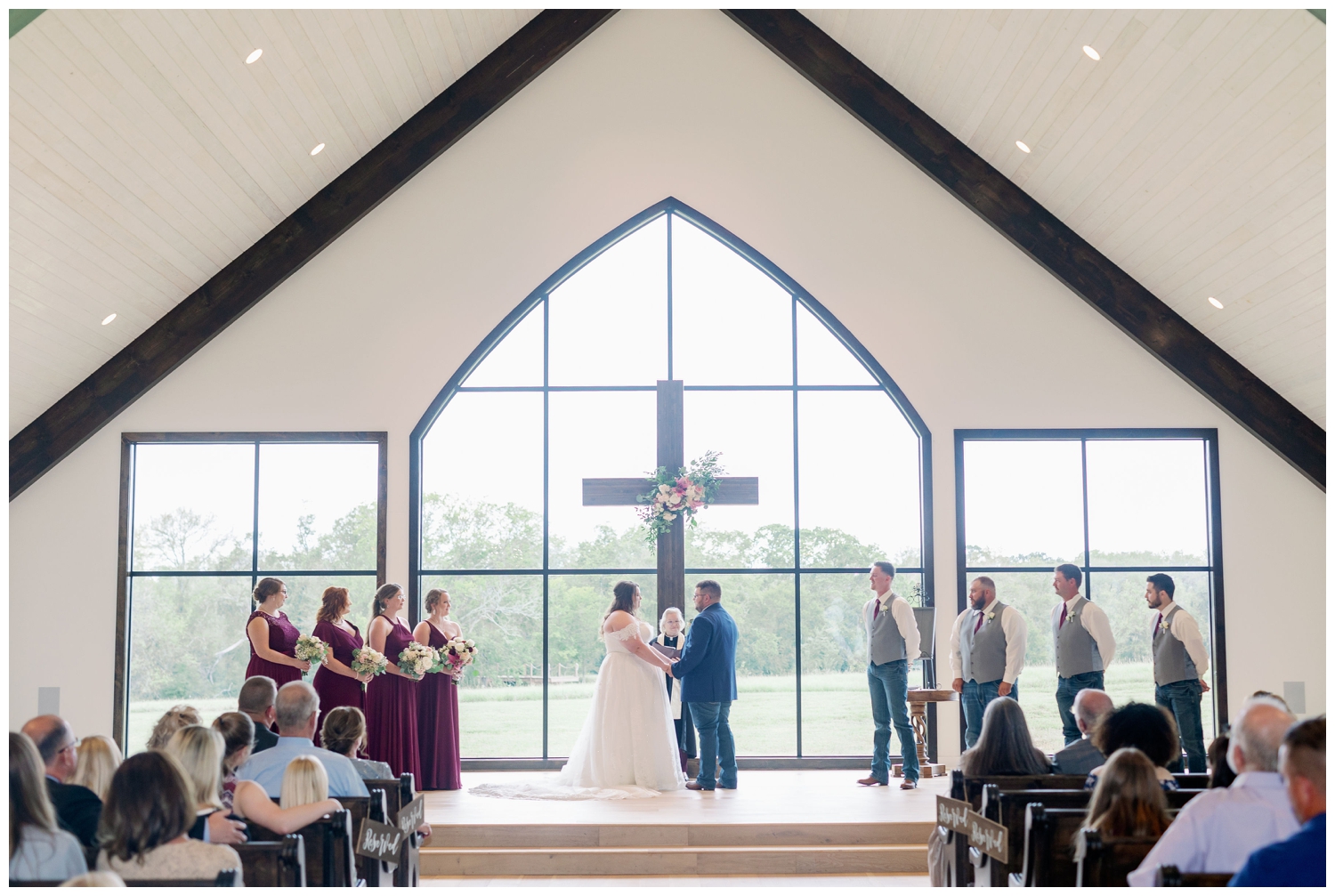 ceremony inside Deep in the Heart Farms wedding chapel
