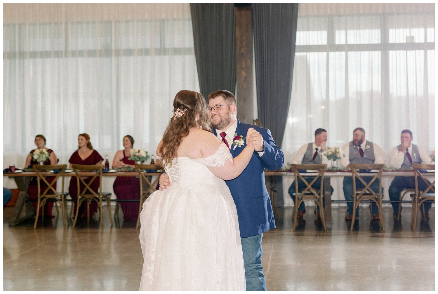 first dance bride and groom inside College Station wedding venue