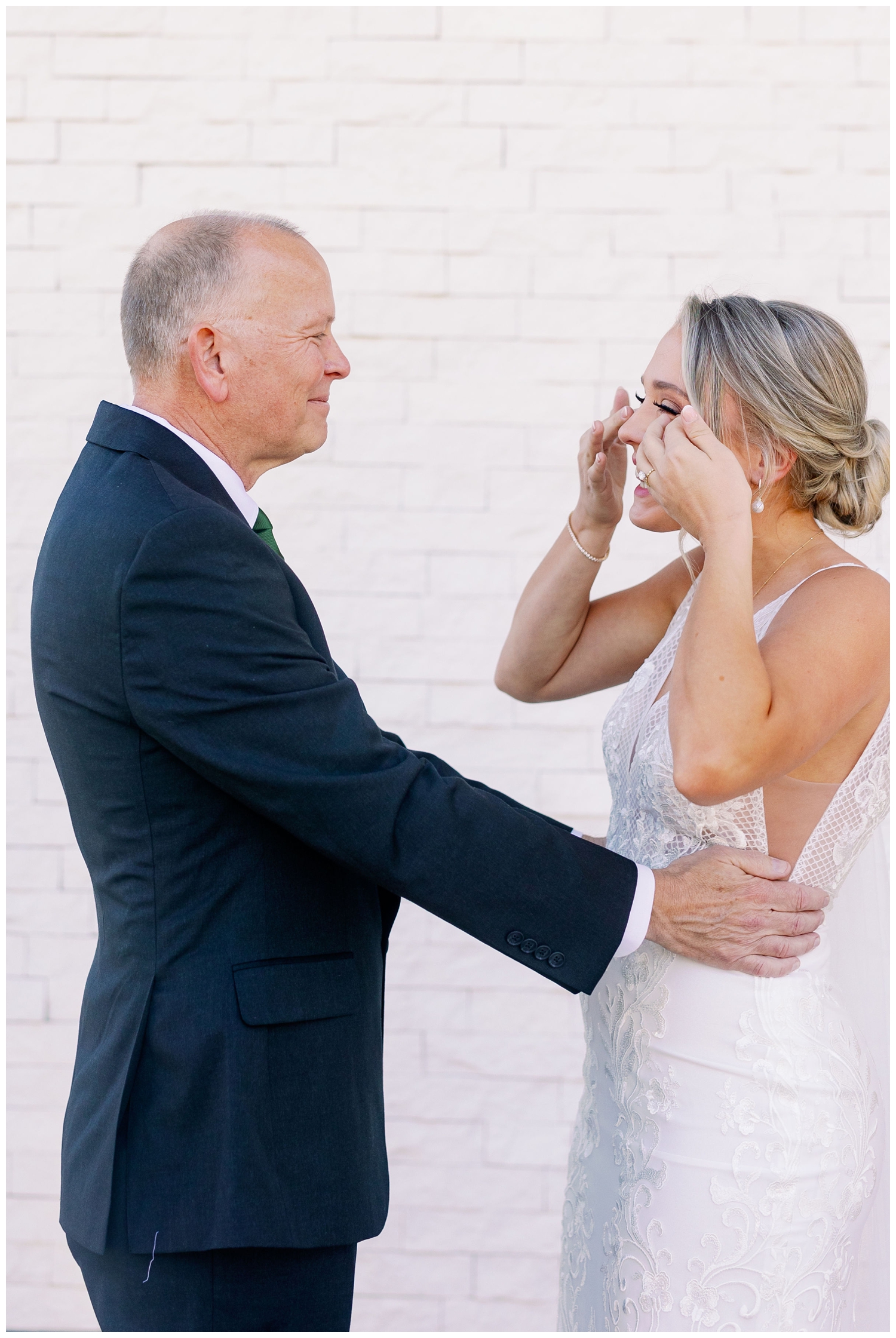 father and daughter first look crying outside Jennings Trace Wedding venue