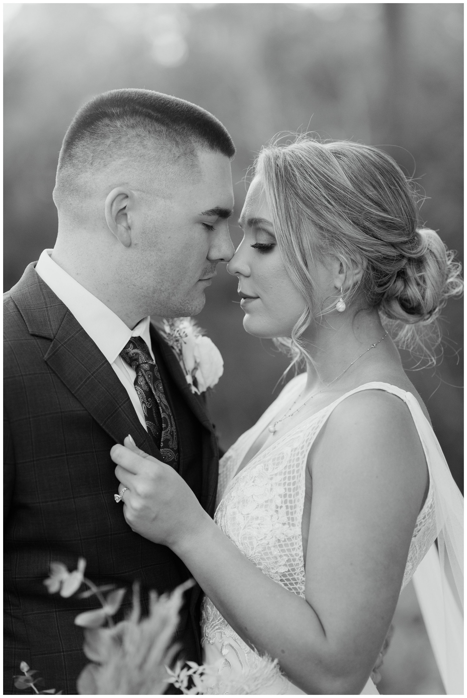 black and white portrait of newlyweds