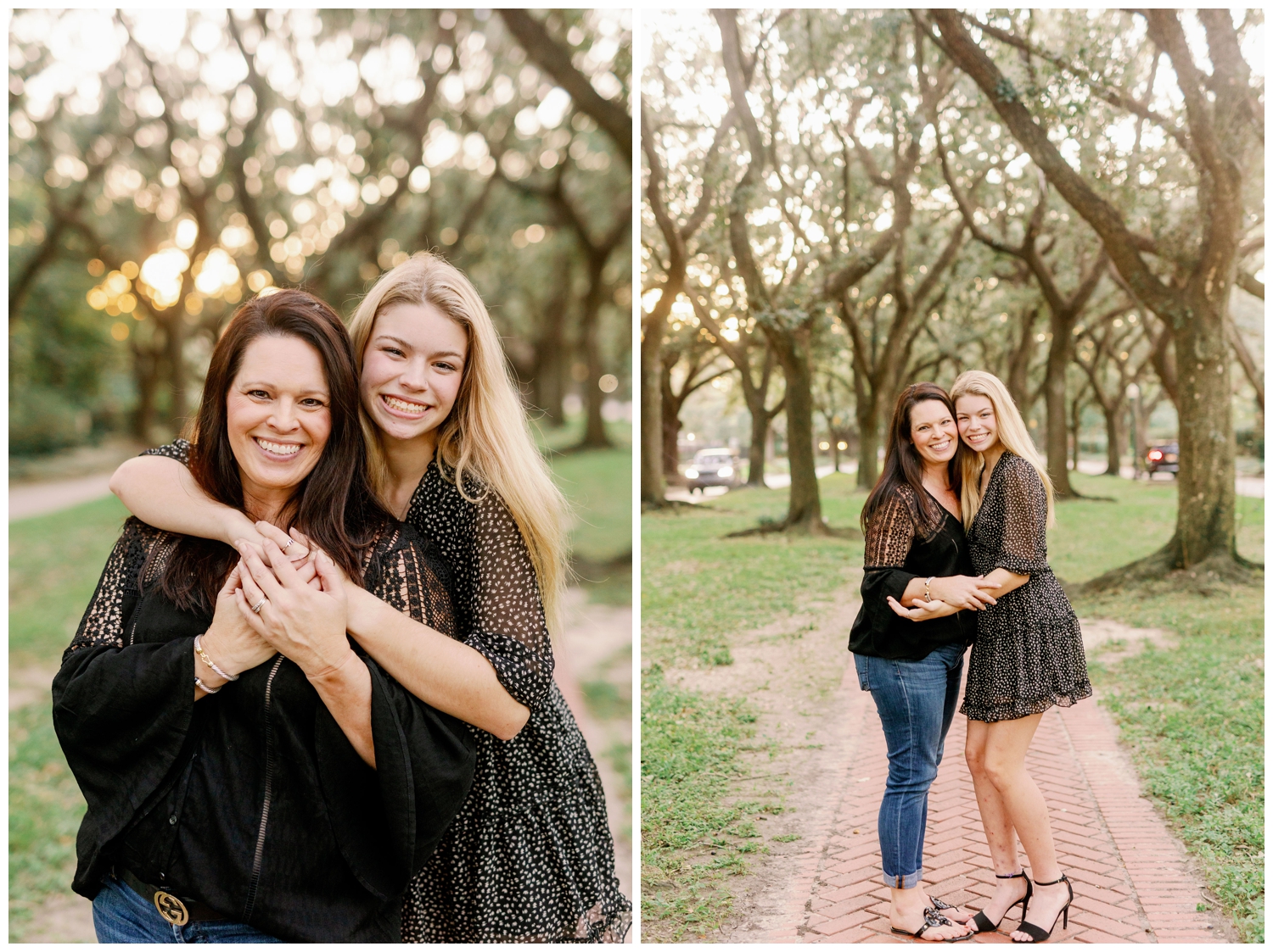 high school senior girl hugging her mom at South Boulevard in Houston Texas