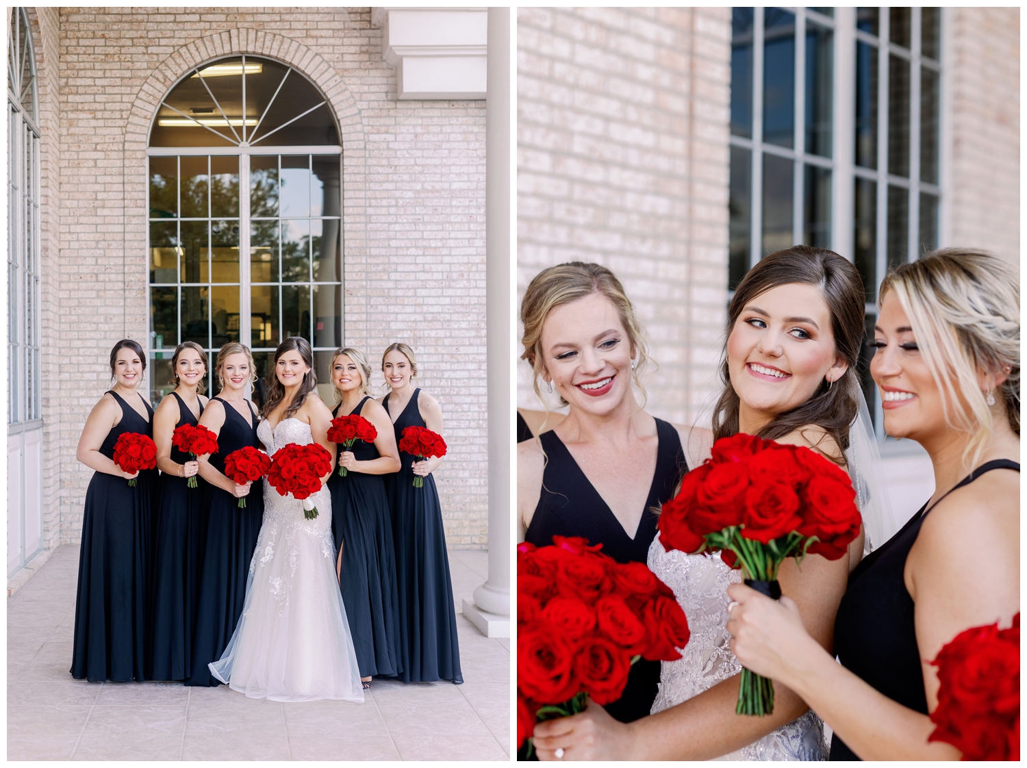 bride smiling and laughing with bridesmaids at Sugar Creek Country Club wedding