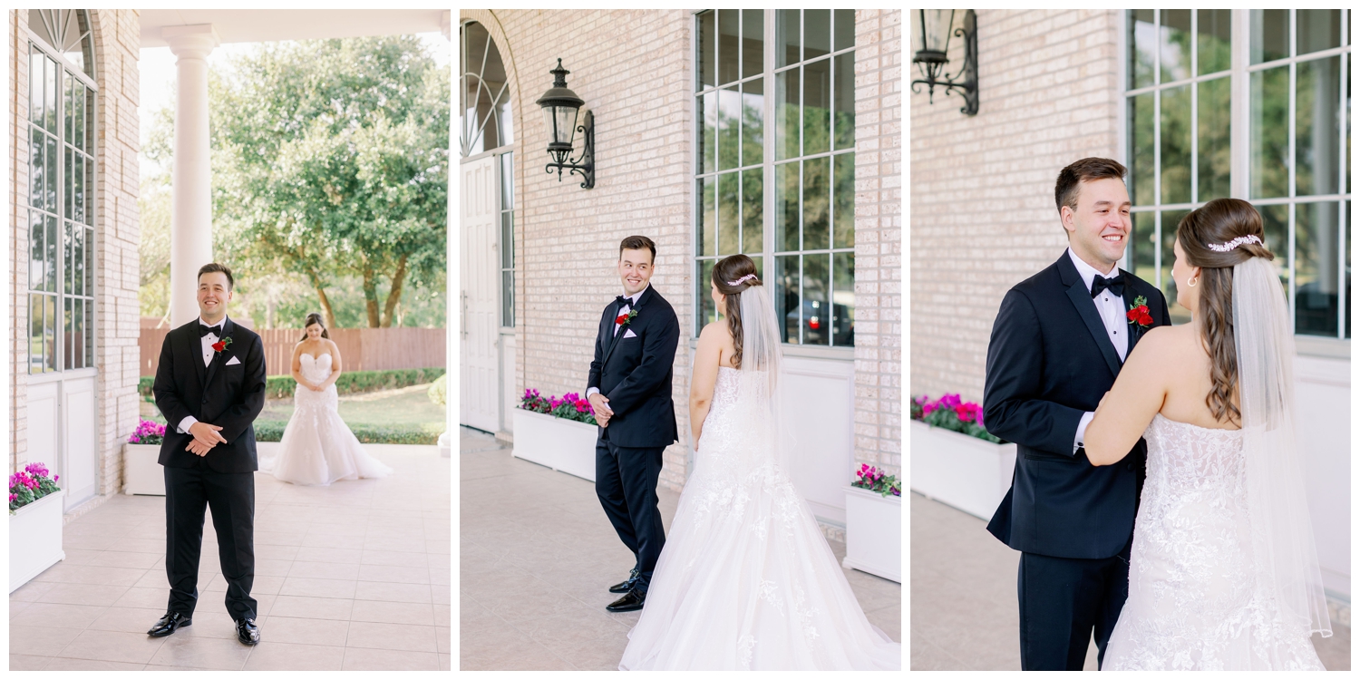 bride and groom first look at Sugar Creek Country Club