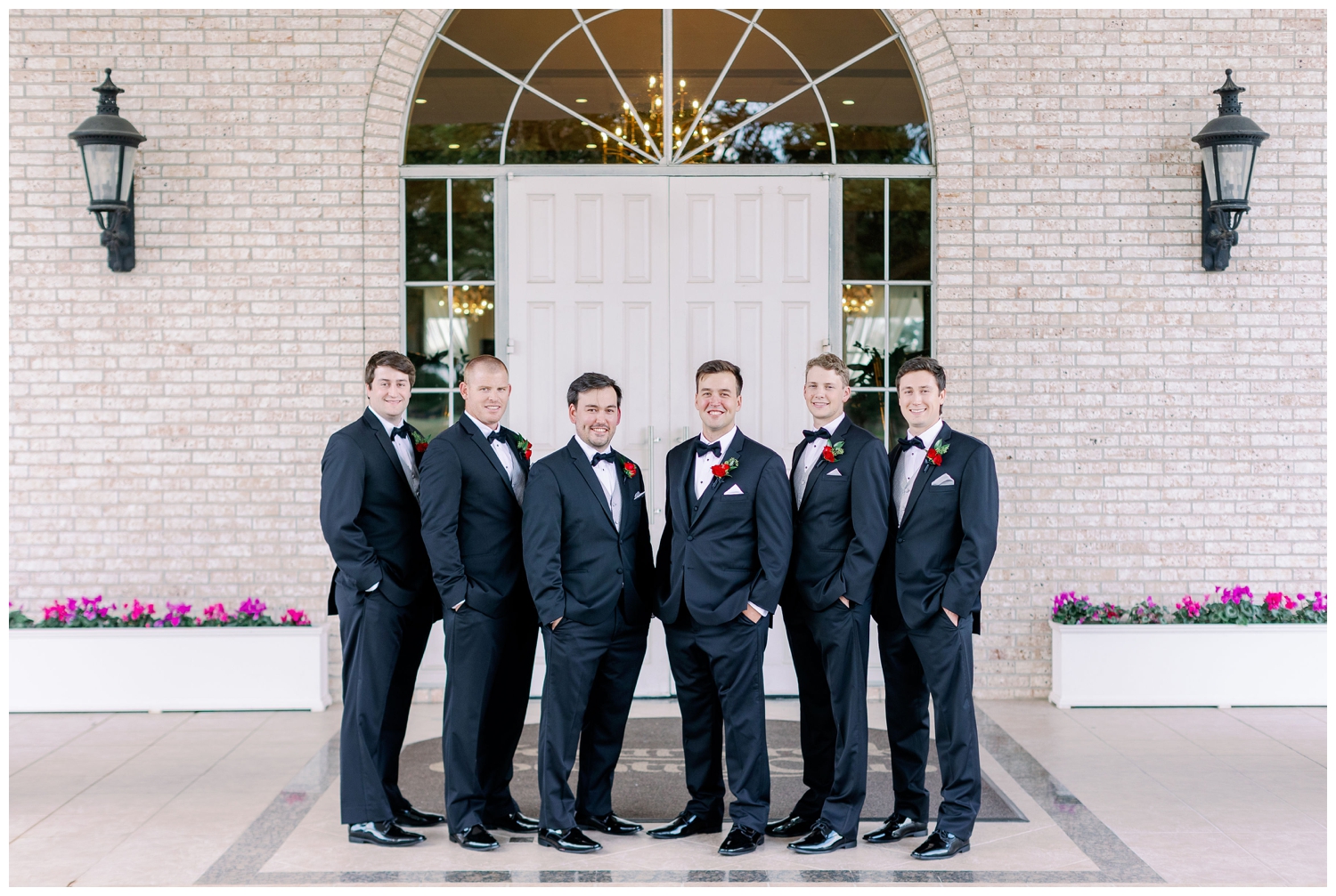 groom and groomsmen standing outdoors at Sugar Creek Country Club wedding