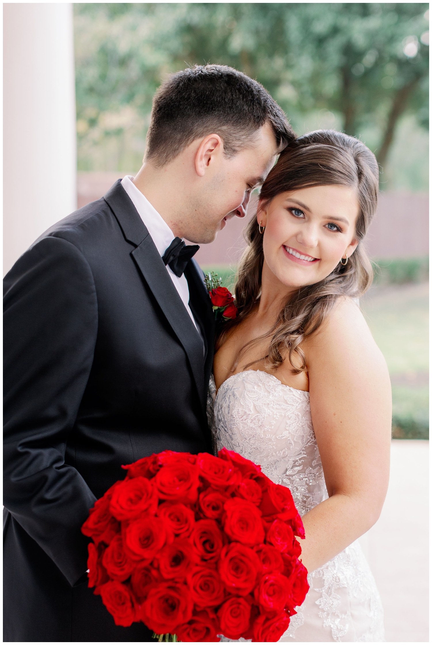 couple portrait after first look for Sugar Creek Country Club wedding
