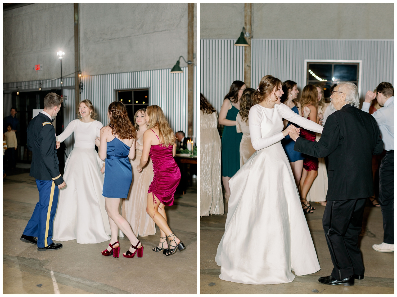 bride and guest dancing at the Gin at Hidalgo Falls reception College Station wedding photography