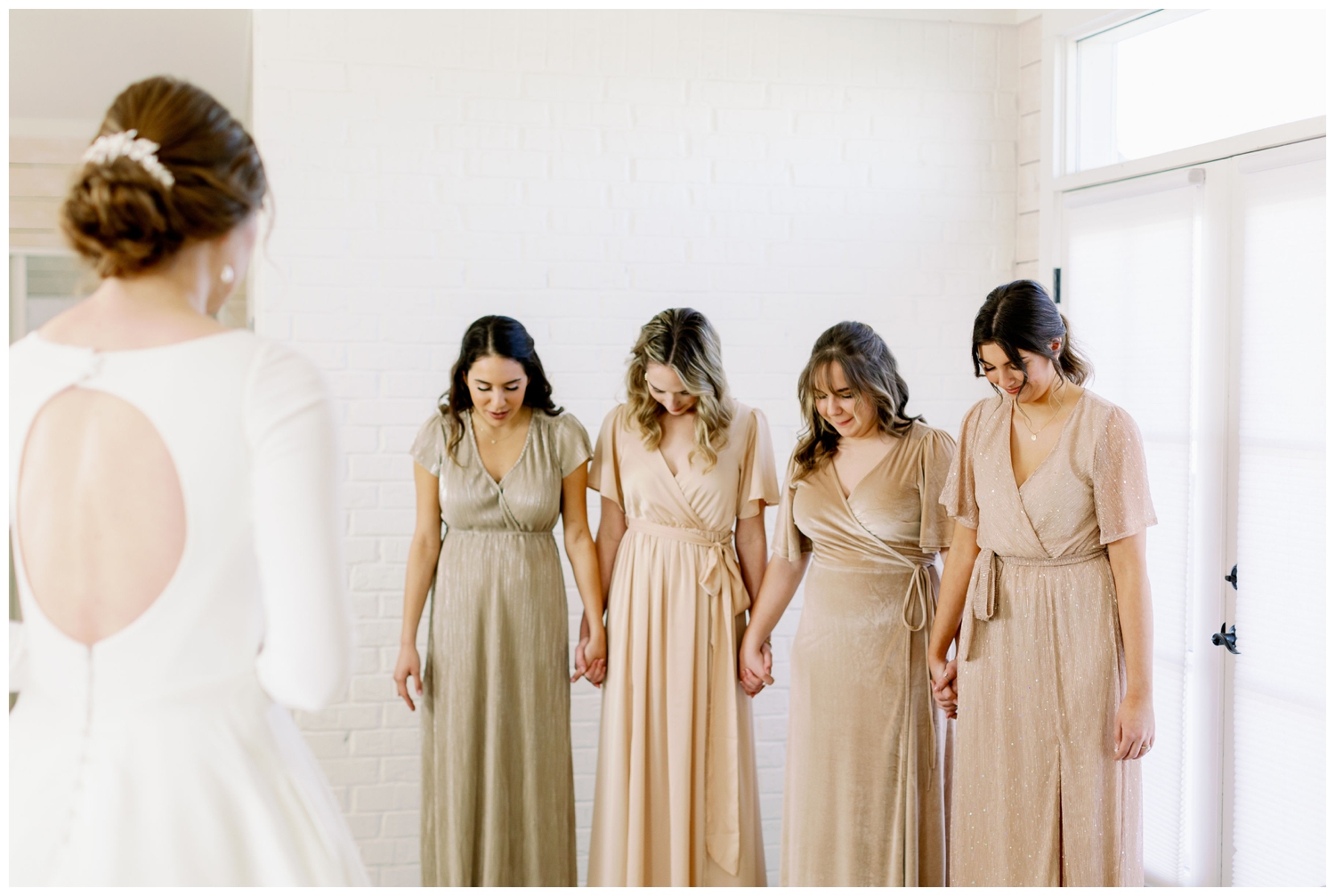first look bride and bridesmaids for College Station wedding photography