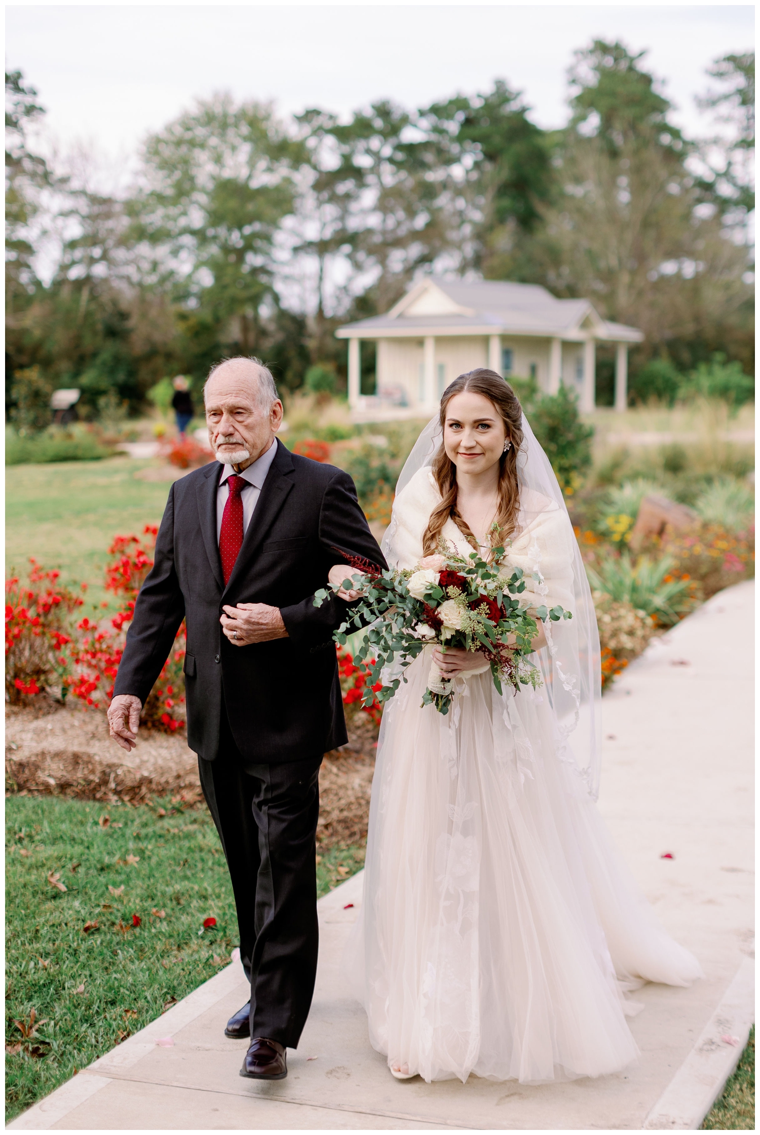 father escorting bride down the aisle at Union Ranch outdoor wedding ceremony