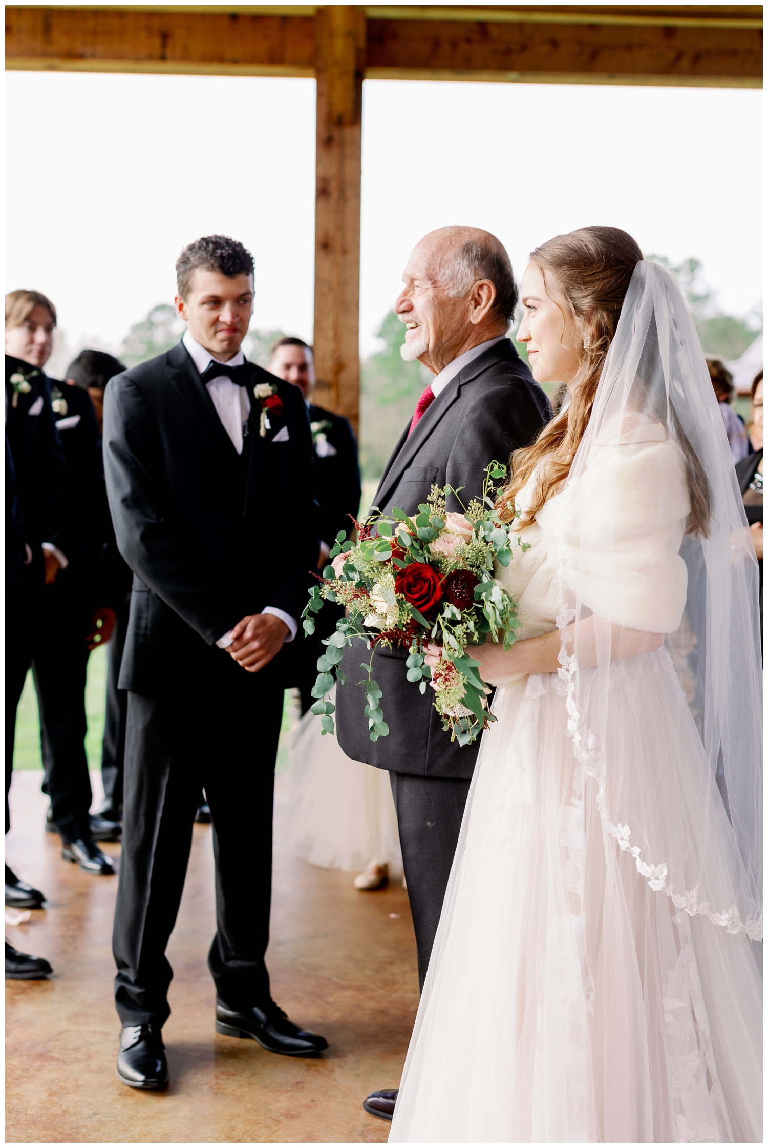 bride and groom at altar during winter Union Ranch Wedding ceremony