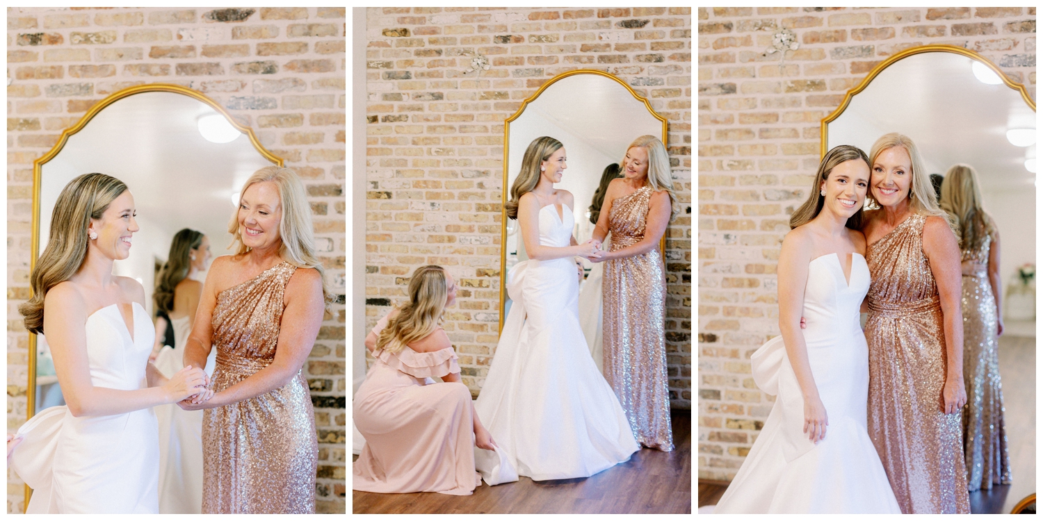 bride getting ready inside The Carriage House Houston wedding venue