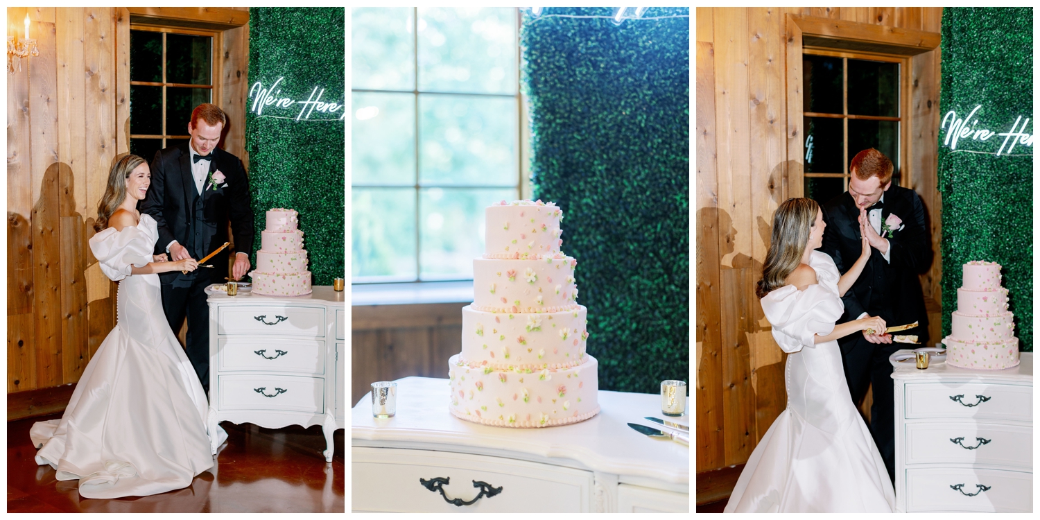 white four tier cake at reception inside The Carriage House Houston
