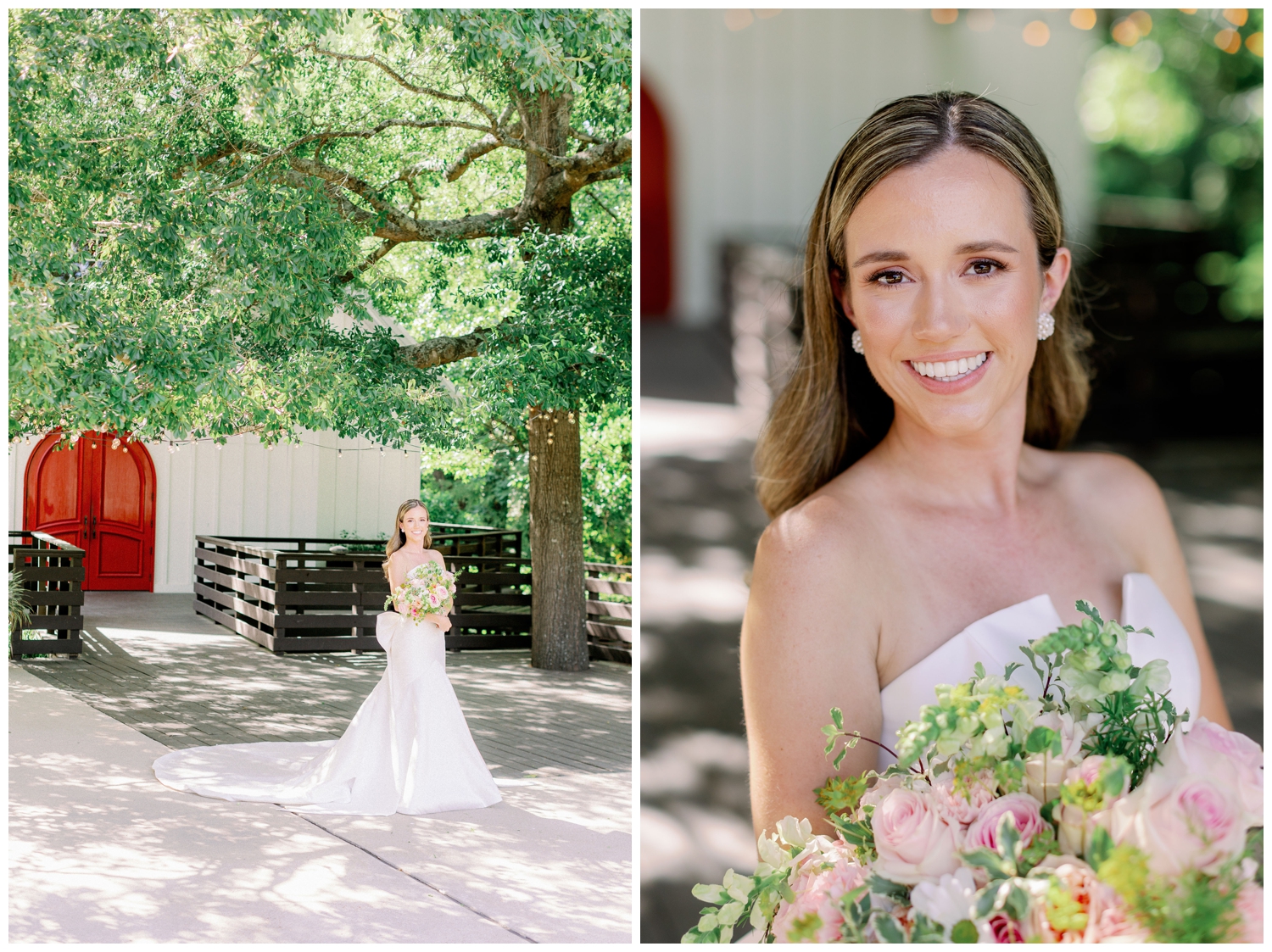 bridal portraits outdoors under tree at The Carriage House Houston wedding venue